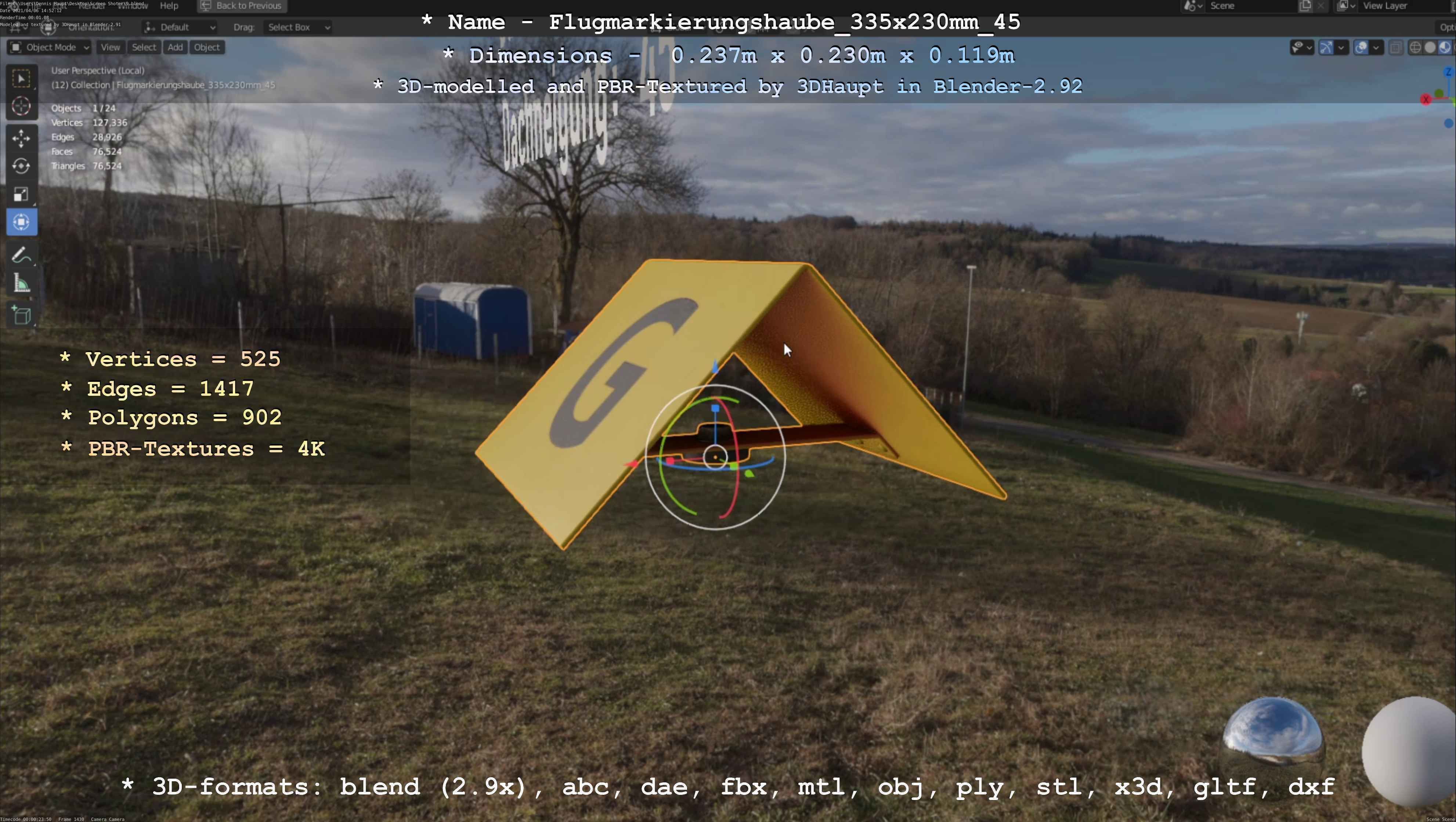 Flugmarkierungshaube 335x230mm 45 Low-poly 3D model_6