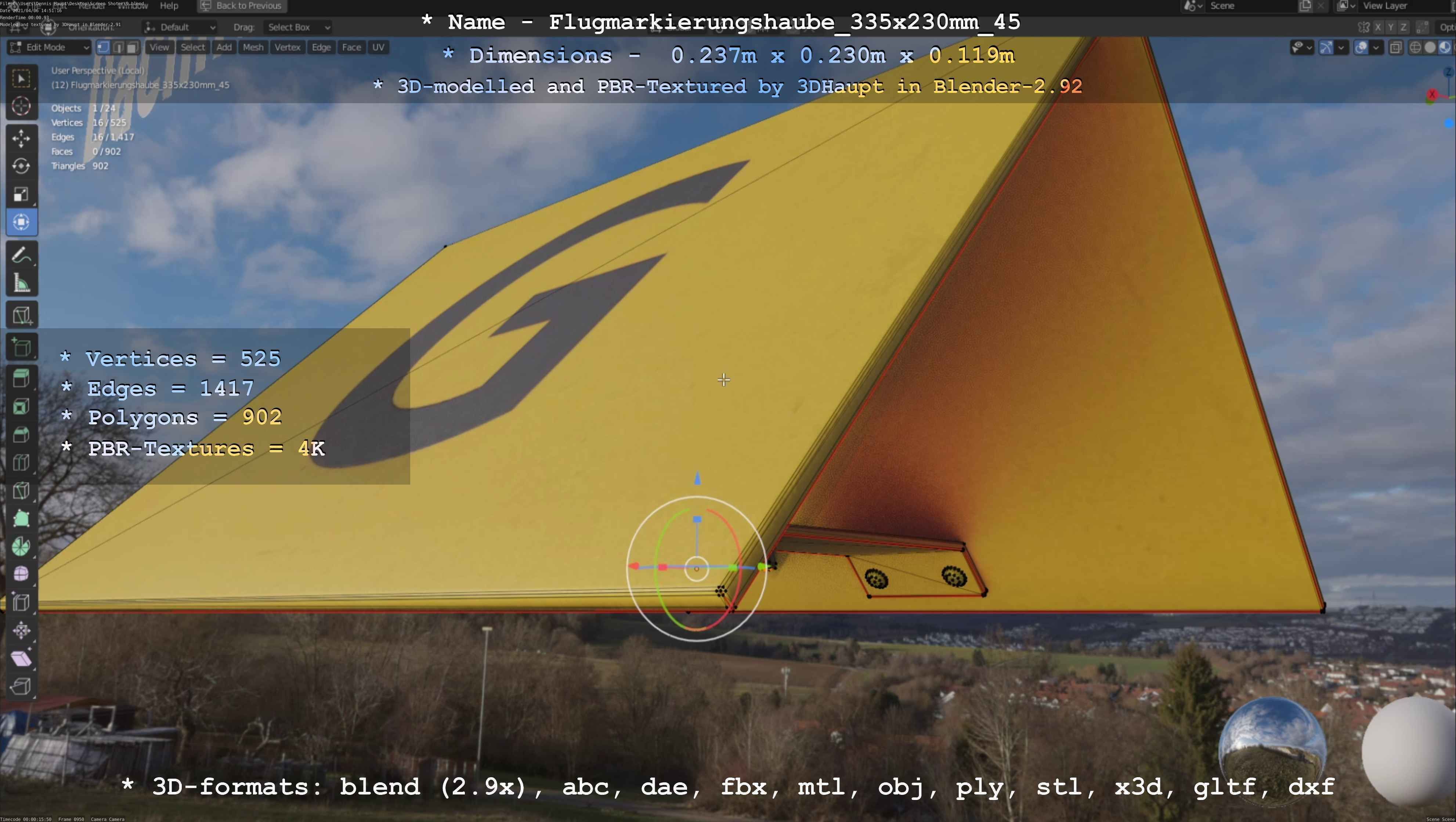 Flugmarkierungshaube 335x230mm 45 Low-poly 3D model_38