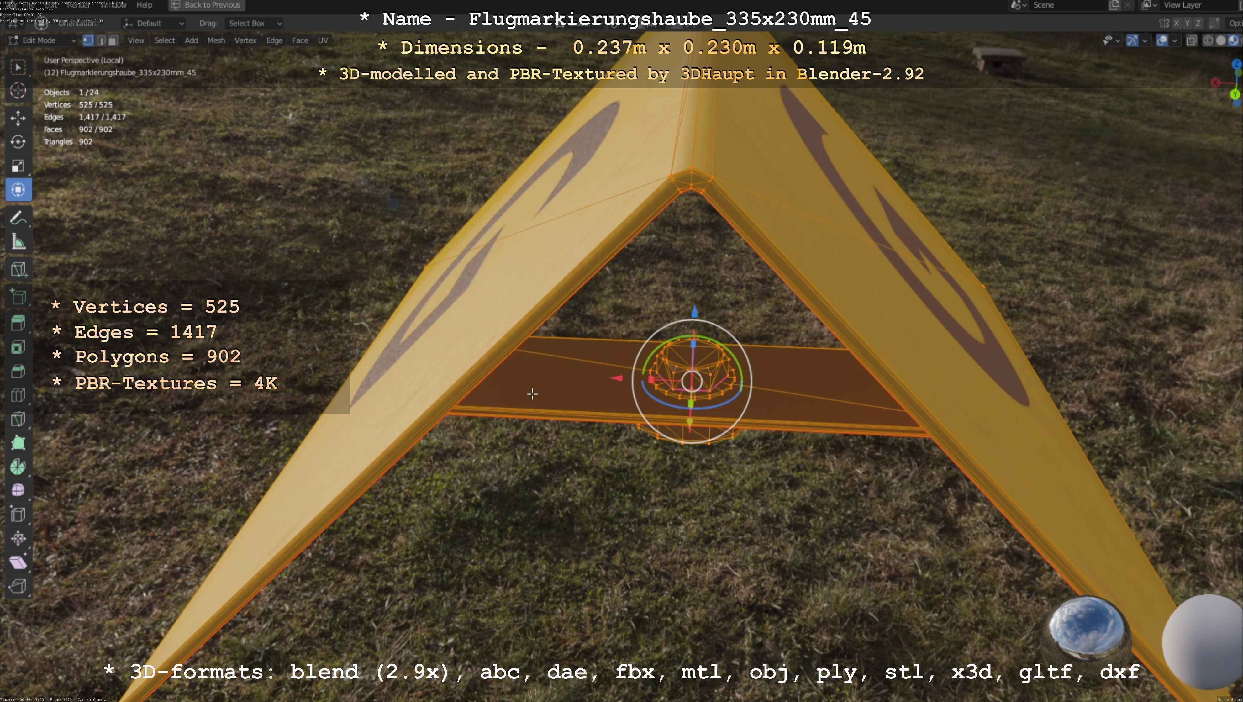 Flugmarkierungshaube 335x230mm 45 Low-poly 3D model_39