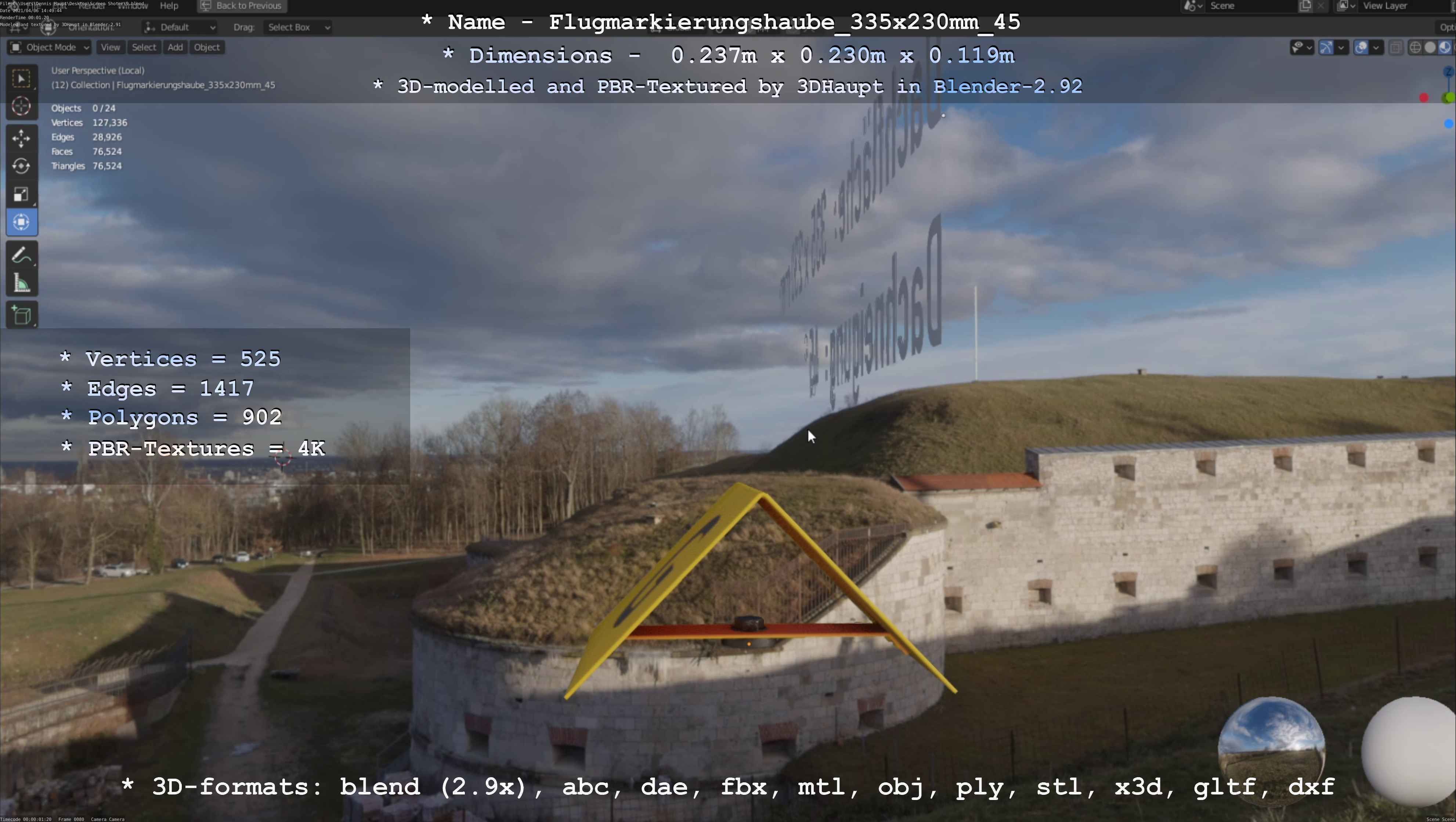 Flugmarkierungshaube 335x230mm 45 Low-poly 3D model_80