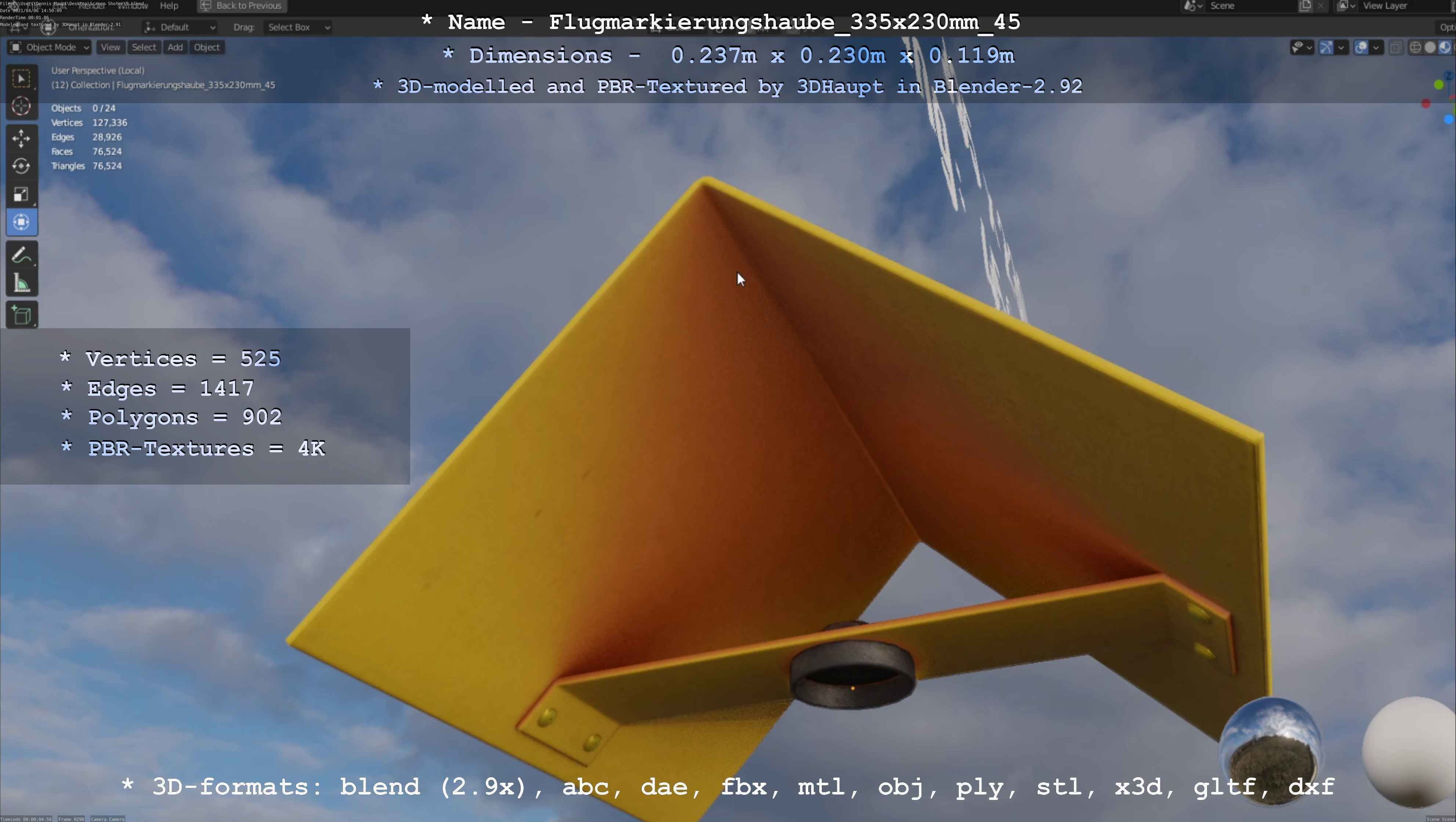 Flugmarkierungshaube 335x230mm 45 Low-poly 3D model_29