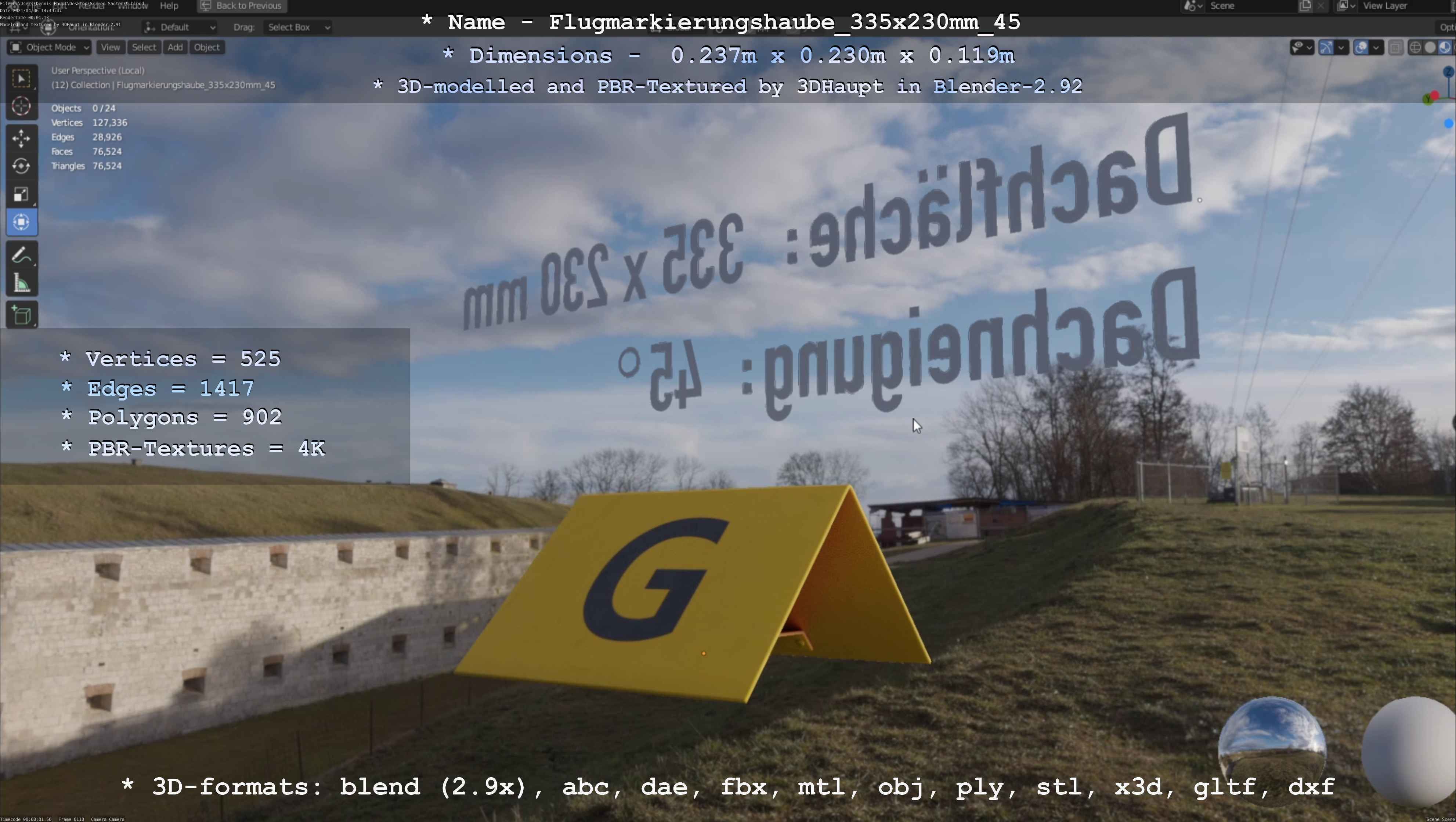 Flugmarkierungshaube 335x230mm 45 Low-poly 3D model_25