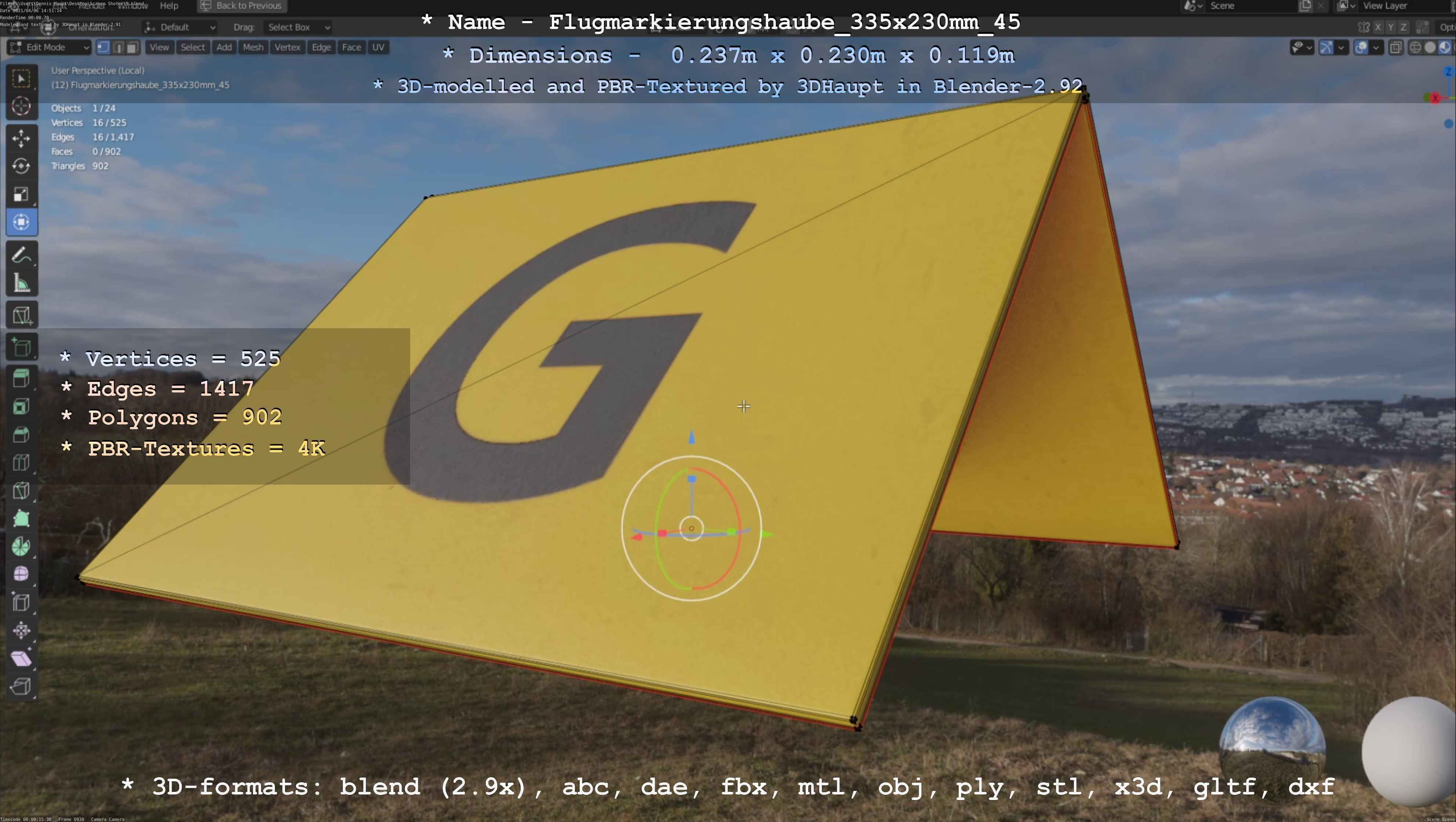 Flugmarkierungshaube 335x230mm 45 Low-poly 3D model_93