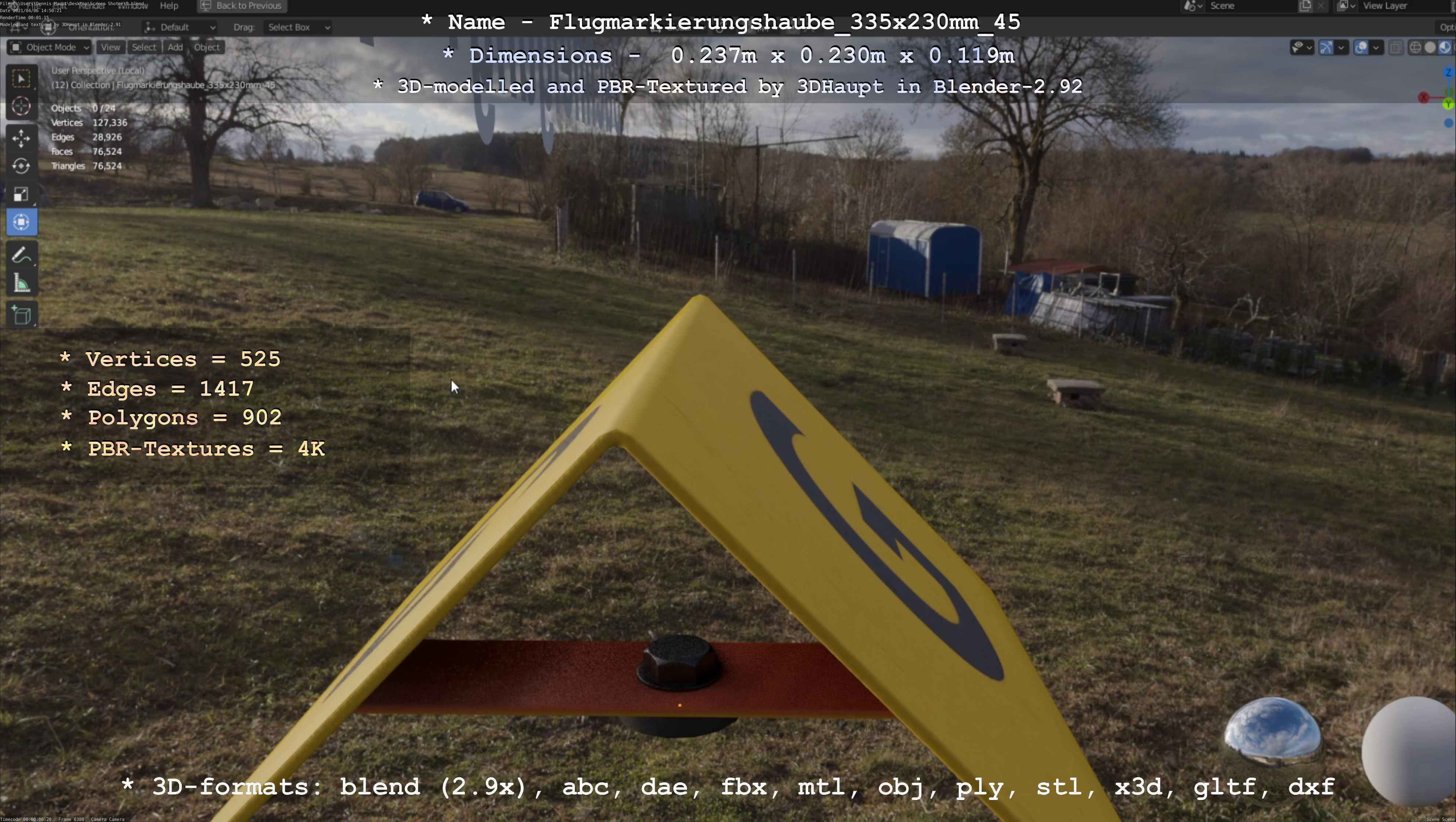 Flugmarkierungshaube 335x230mm 45 Low-poly 3D model_89