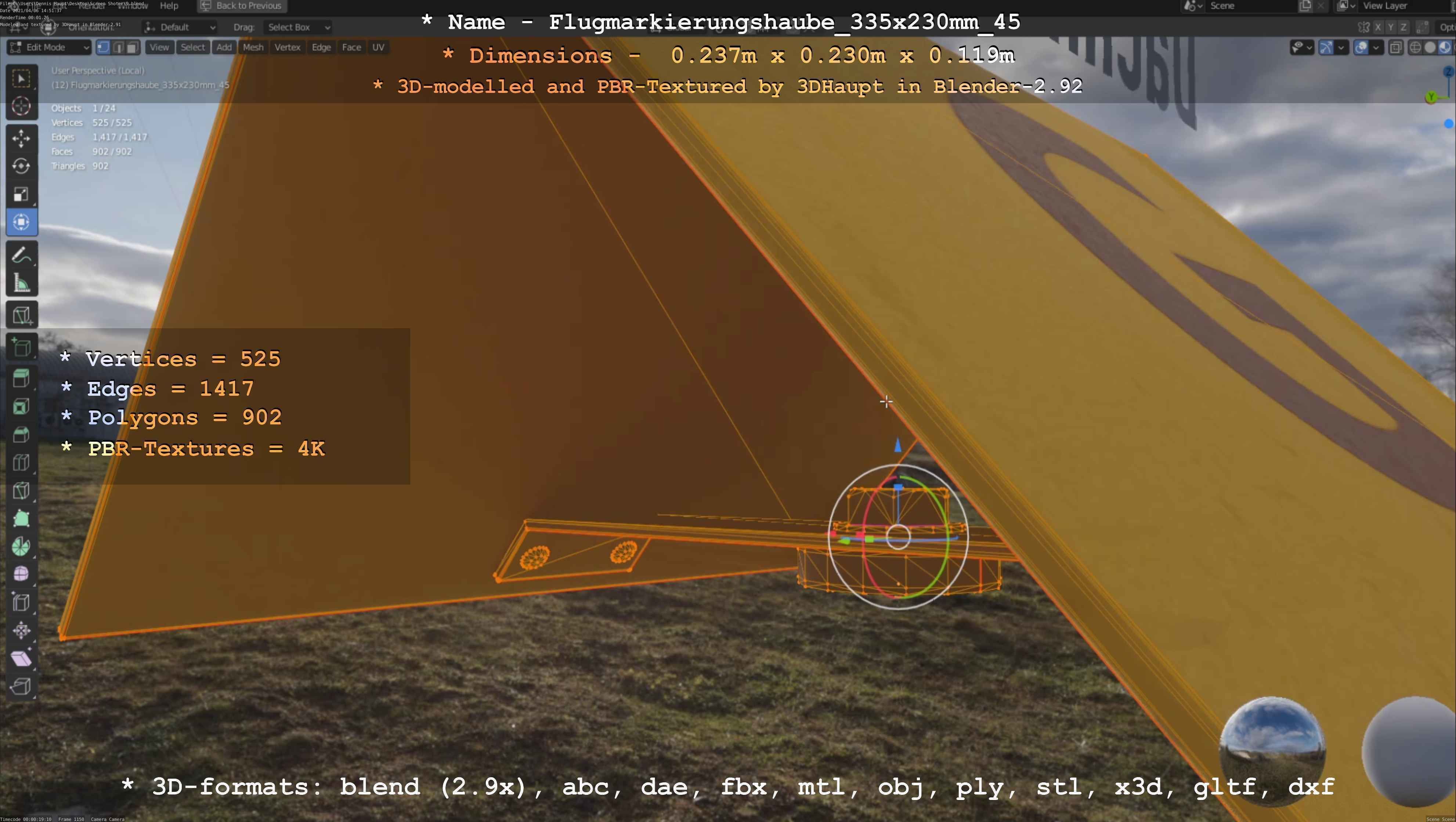 Flugmarkierungshaube 335x230mm 45 Low-poly 3D model_92