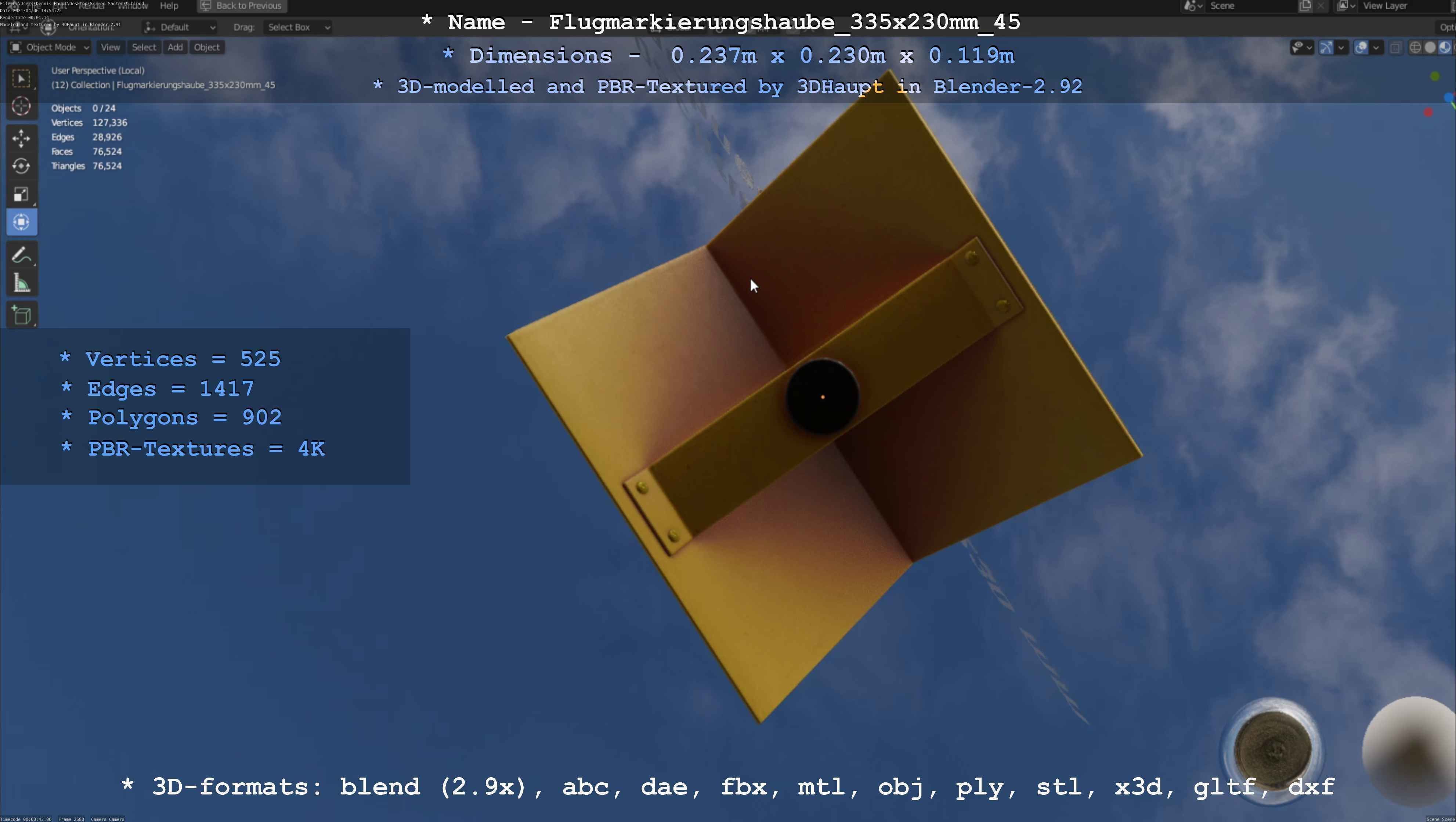 Flugmarkierungshaube 335x230mm 45 Low-poly 3D model_74