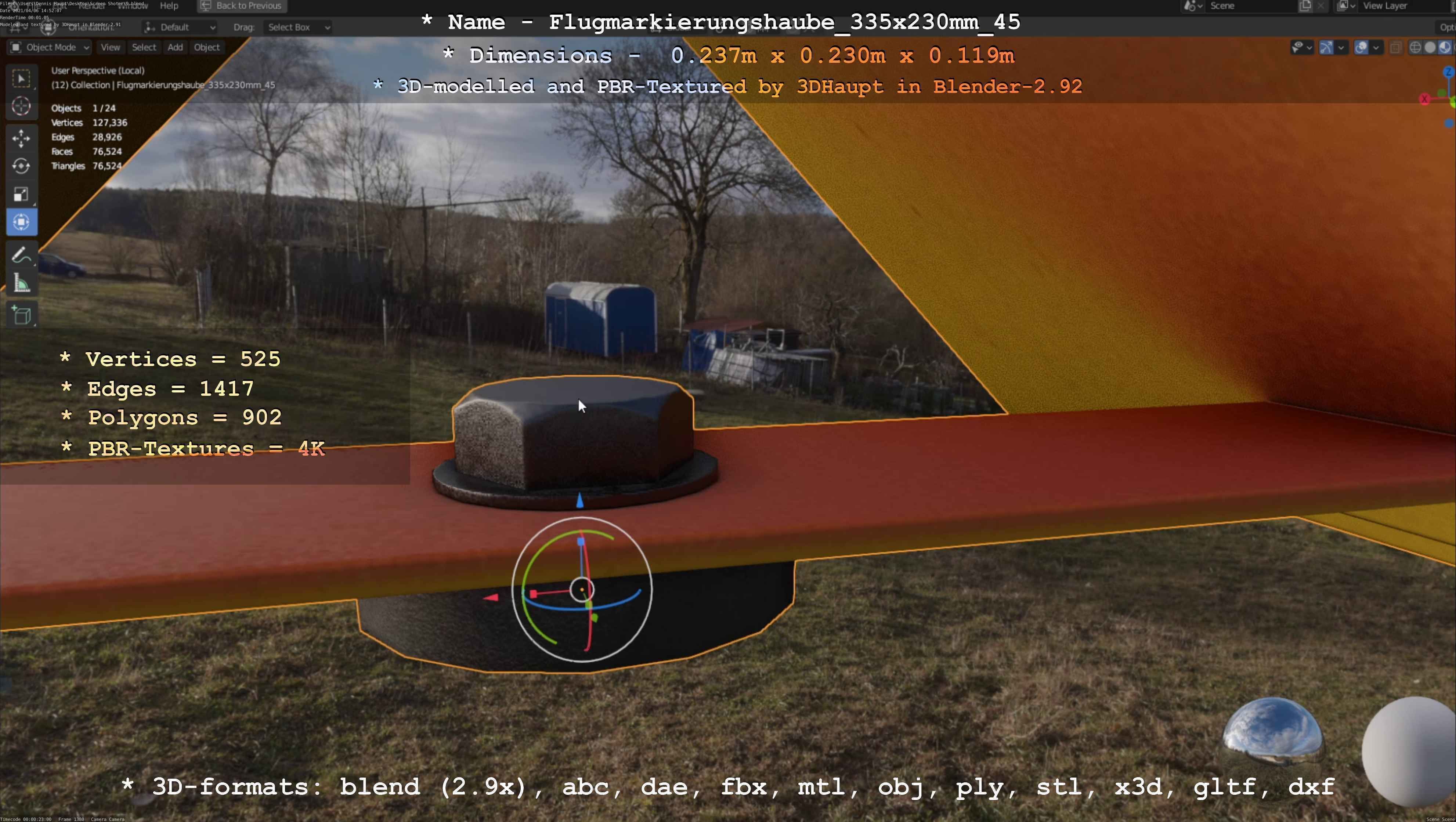 Flugmarkierungshaube 335x230mm 45 Low-poly 3D model_49