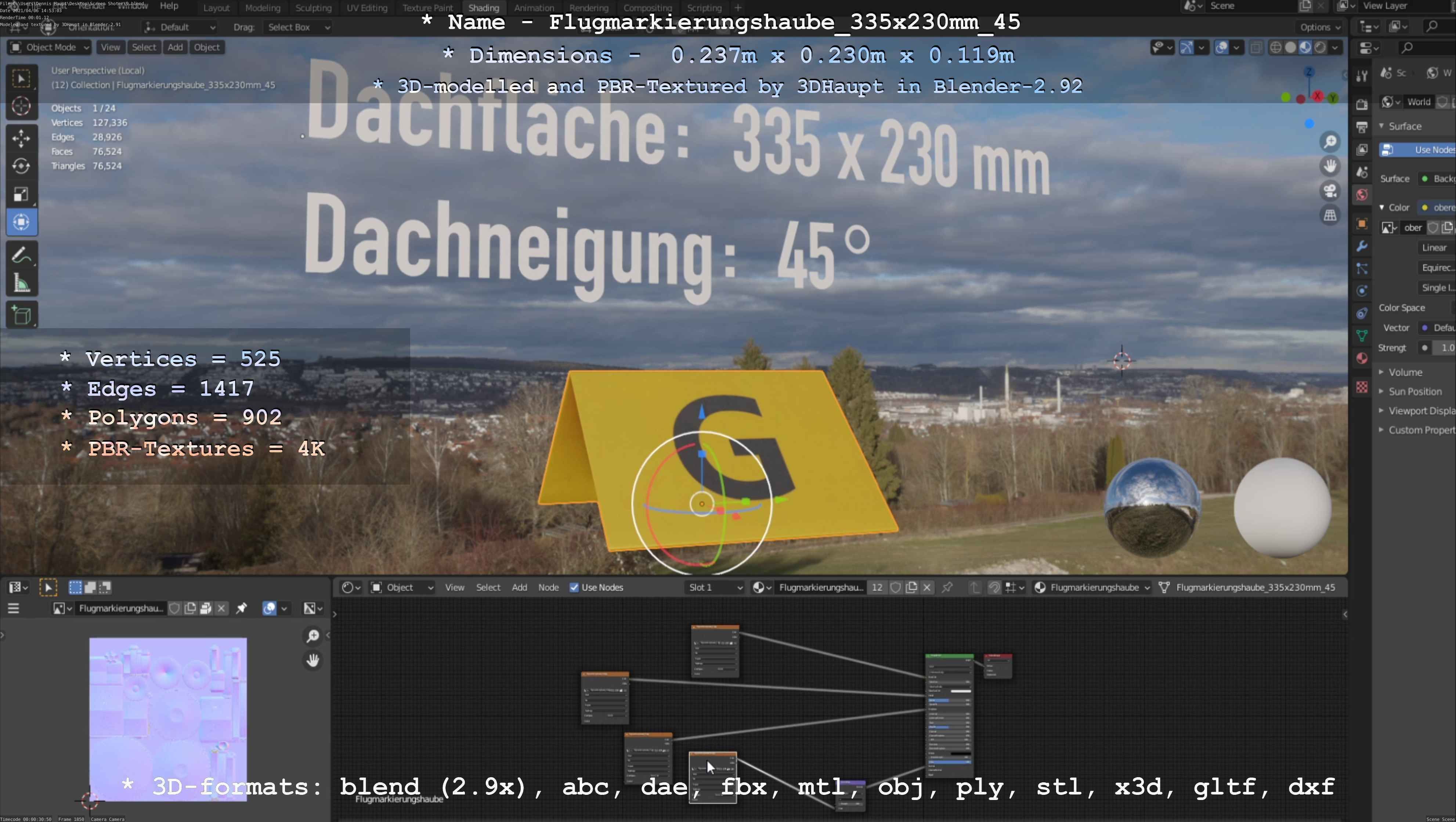 Flugmarkierungshaube 335x230mm 45 Low-poly 3D model_12
