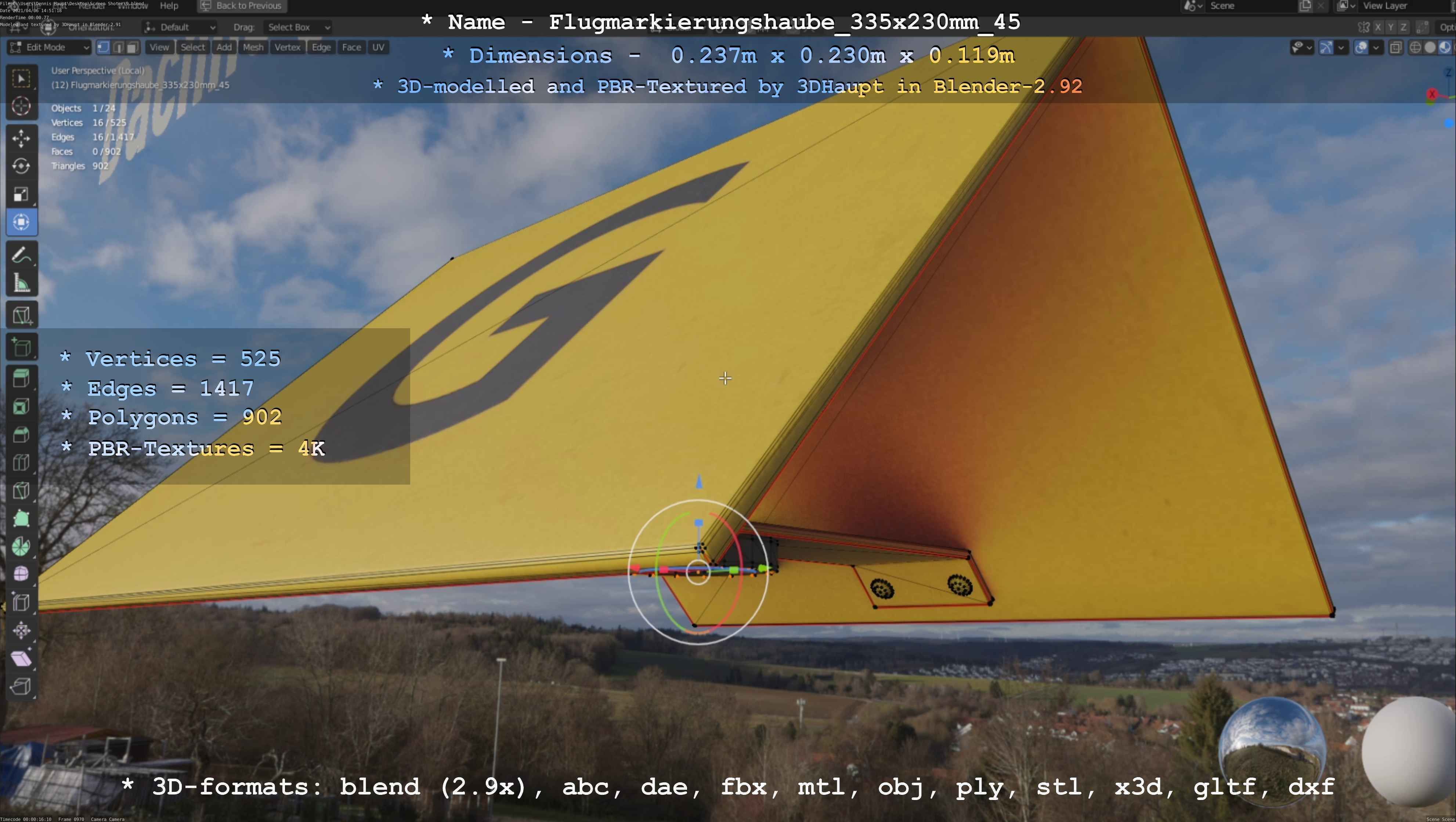 Flugmarkierungshaube 335x230mm 45 Low-poly 3D model_35