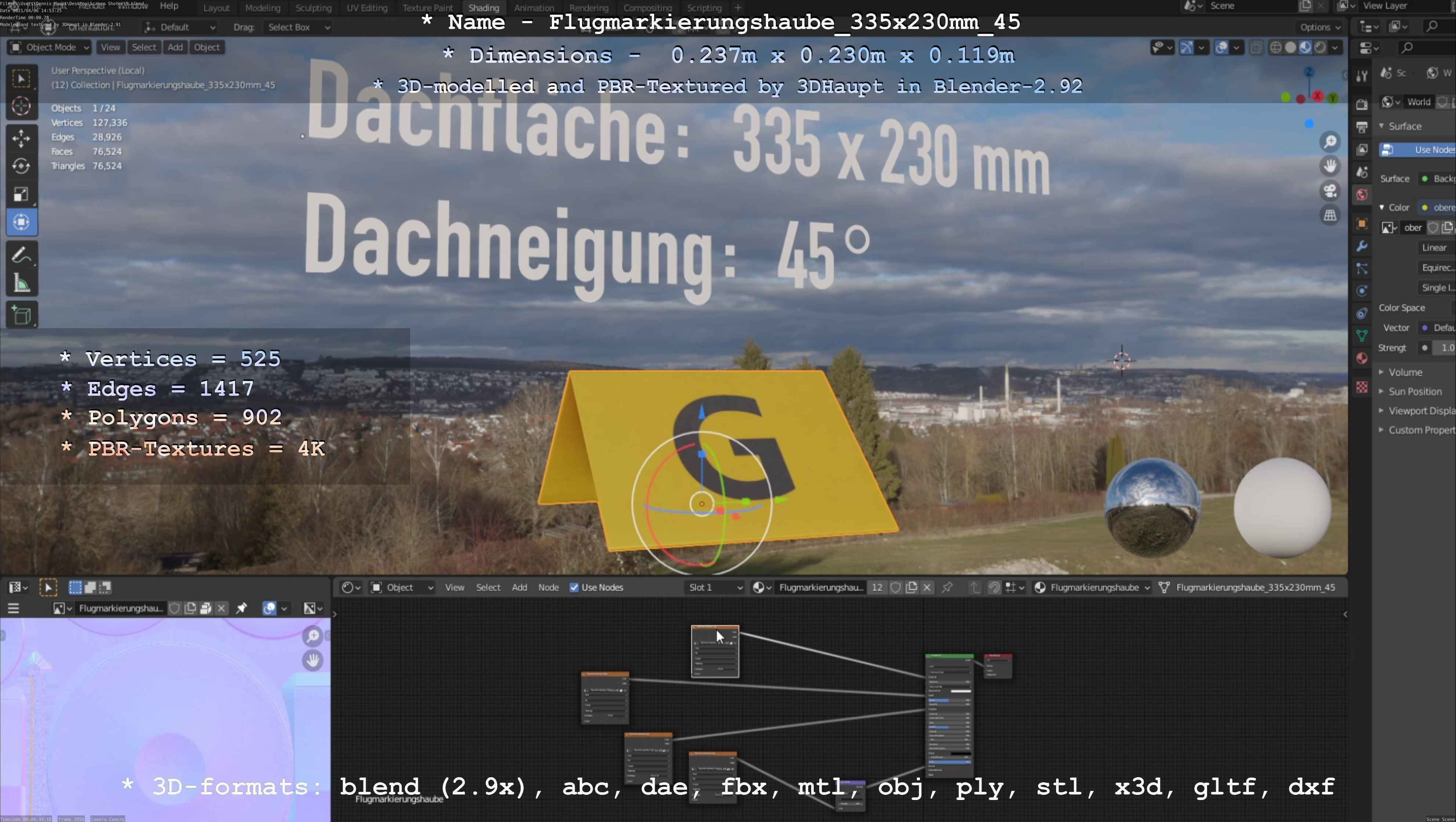 Flugmarkierungshaube 335x230mm 45 Low-poly 3D model_69