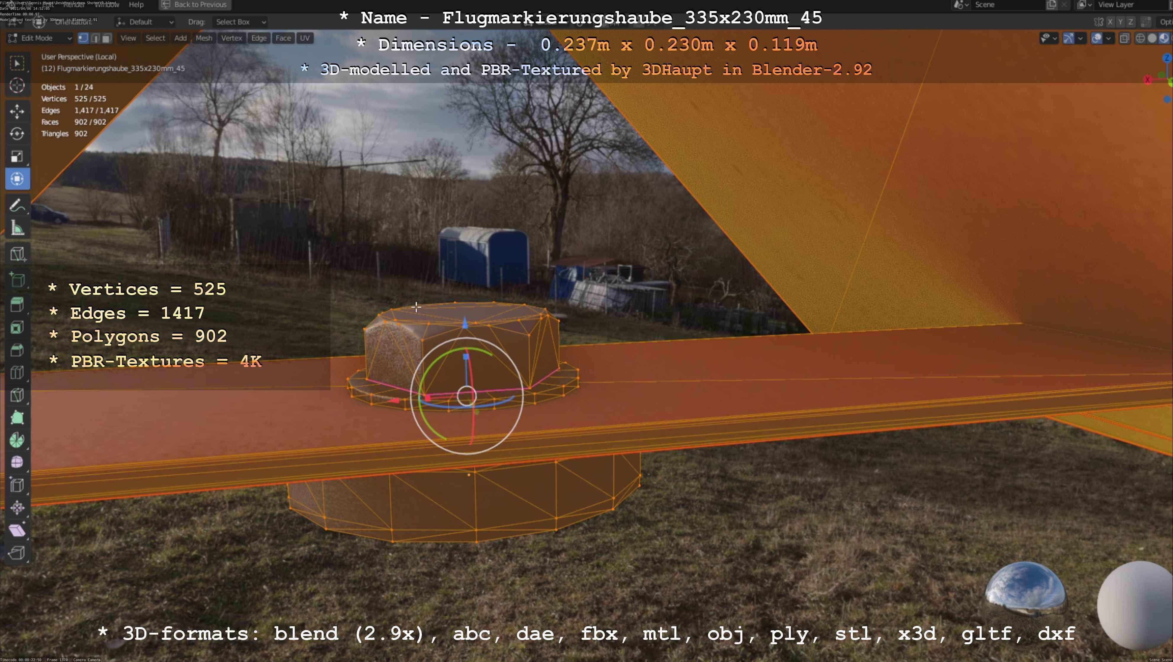 Flugmarkierungshaube 335x230mm 45 Low-poly 3D model_98