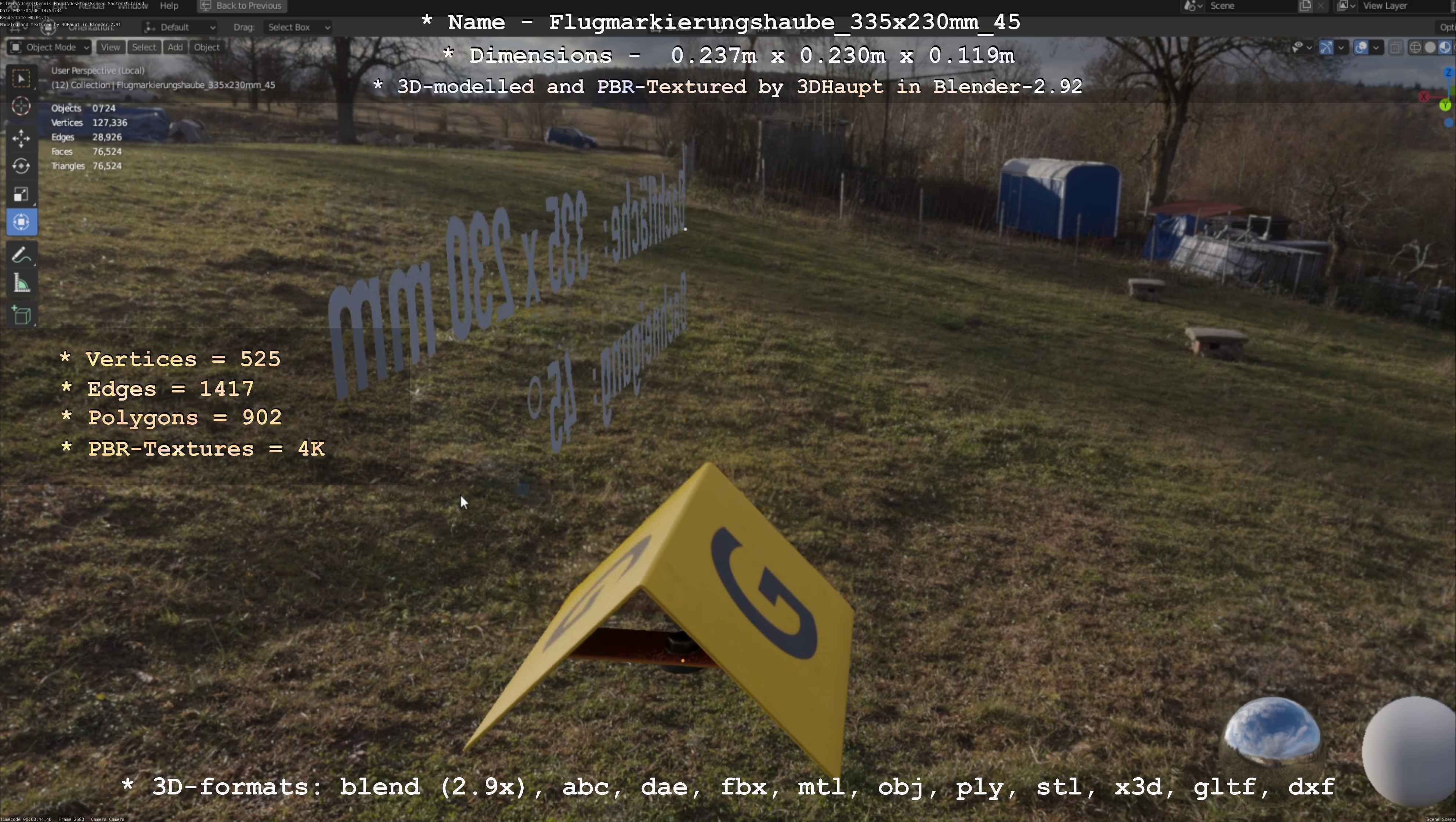 Flugmarkierungshaube 335x230mm 45 Low-poly 3D model_79