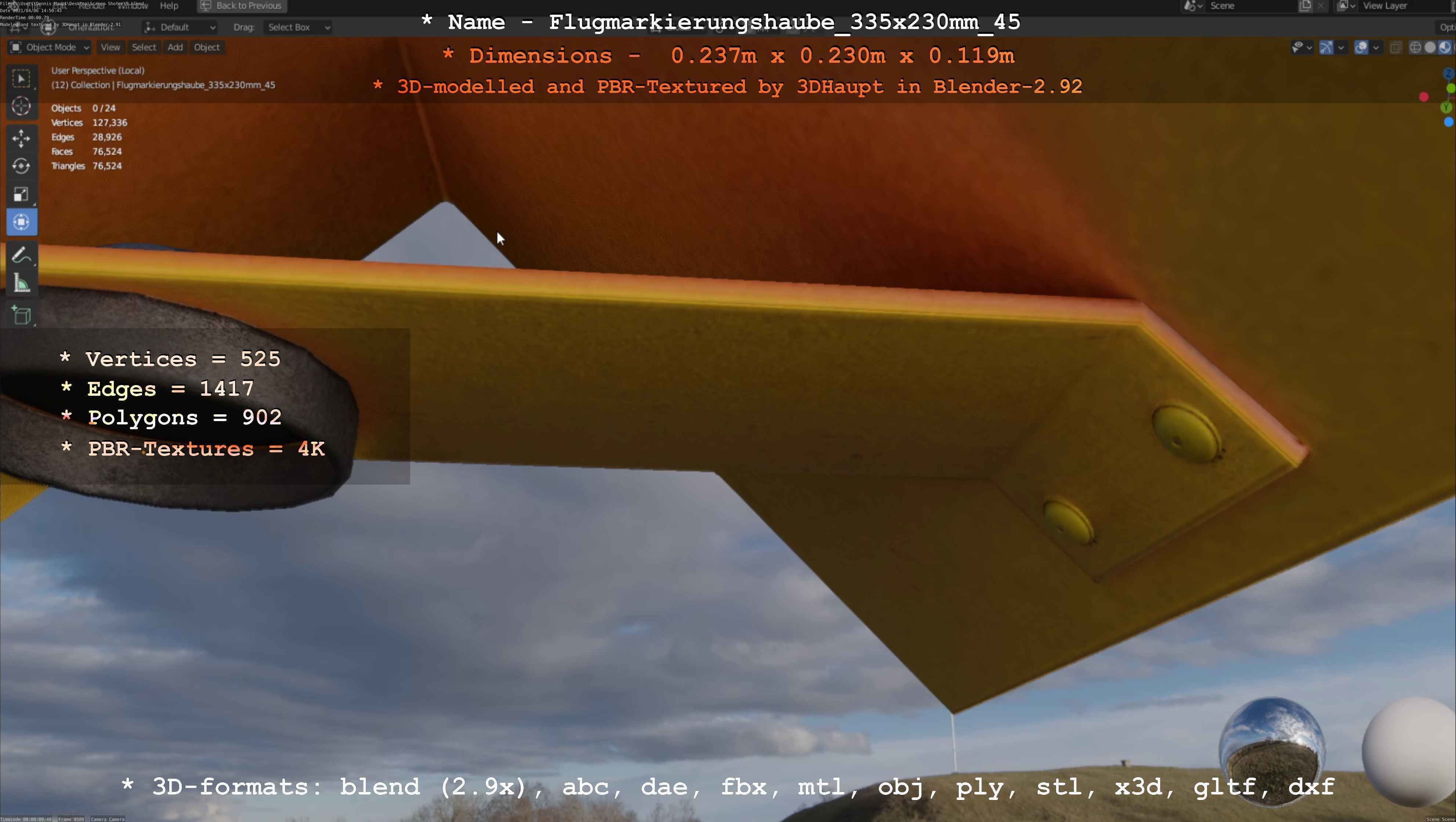 Flugmarkierungshaube 335x230mm 45 Low-poly 3D model_31