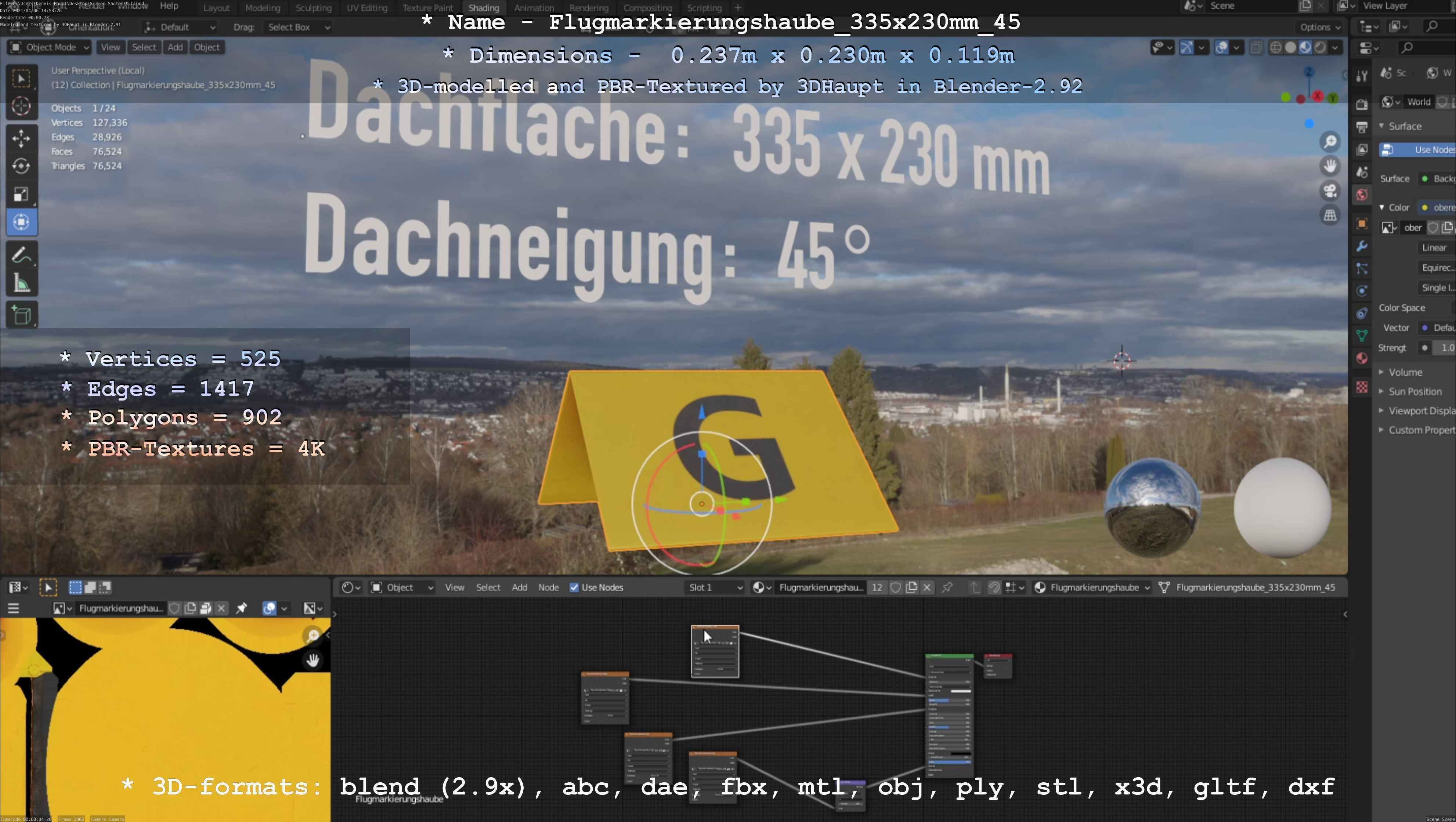 Flugmarkierungshaube 335x230mm 45 Low-poly 3D model_65