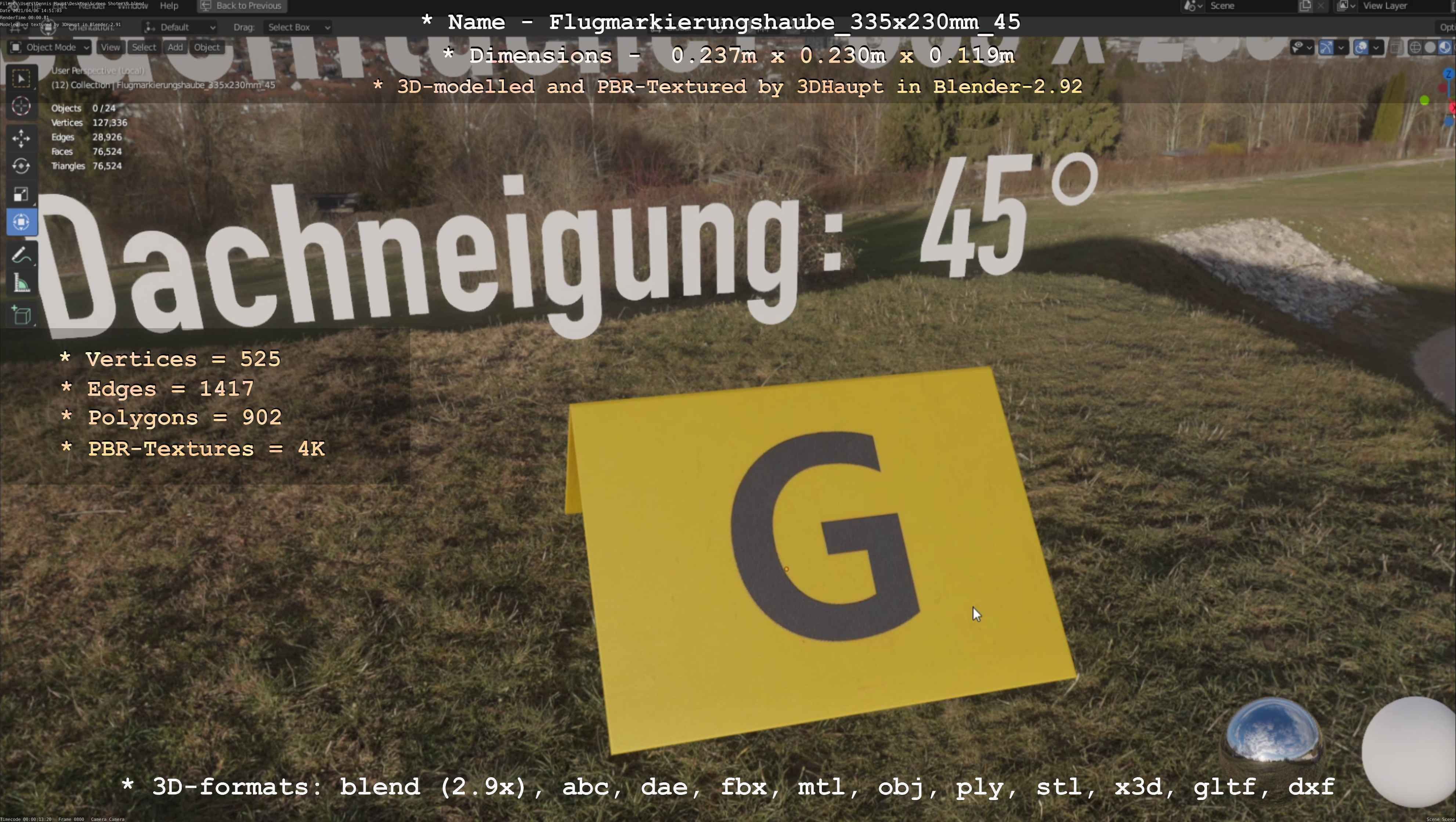 Flugmarkierungshaube 335x230mm 45 Low-poly 3D model_33