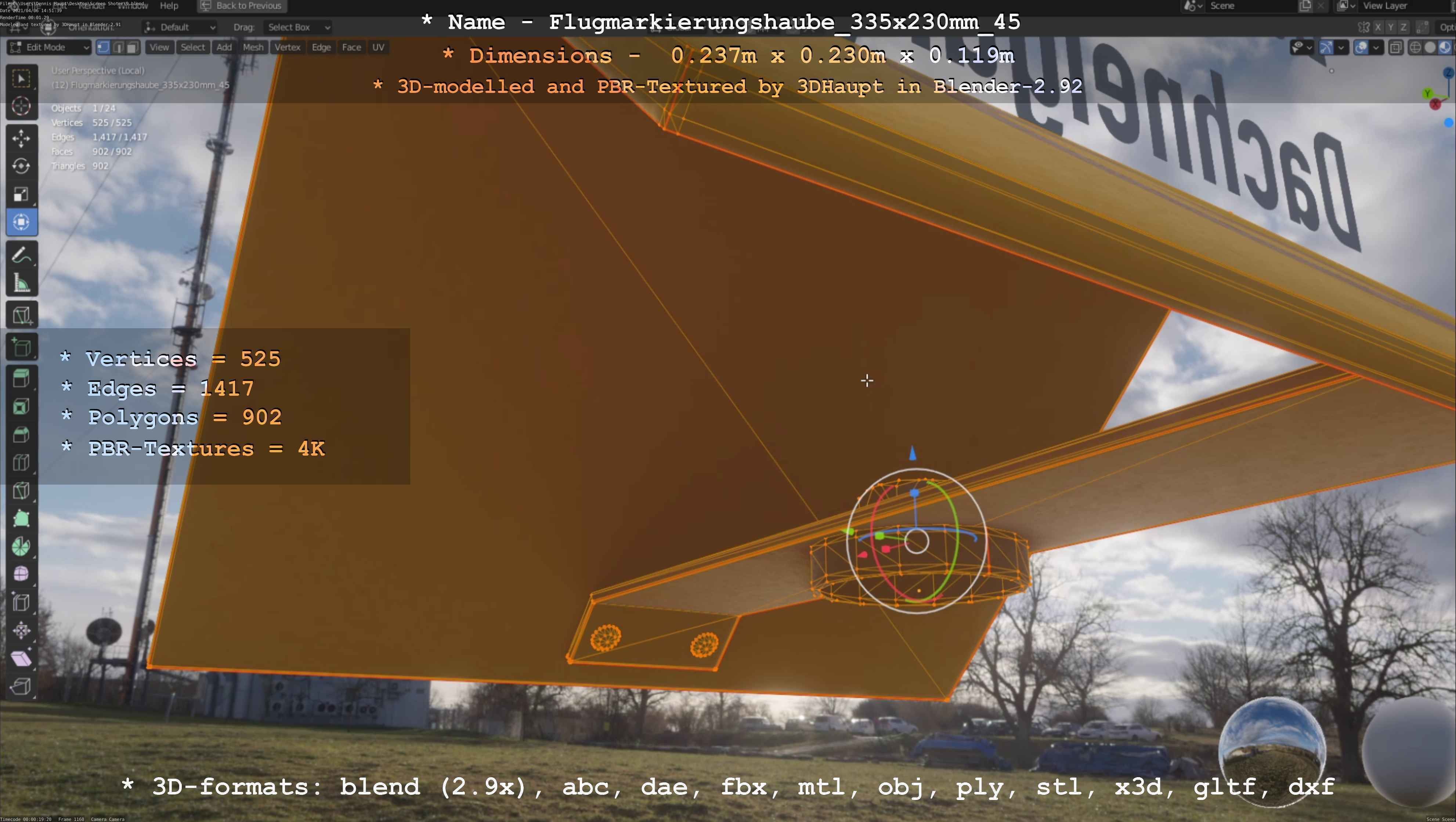 Flugmarkierungshaube 335x230mm 45 Low-poly 3D model_40