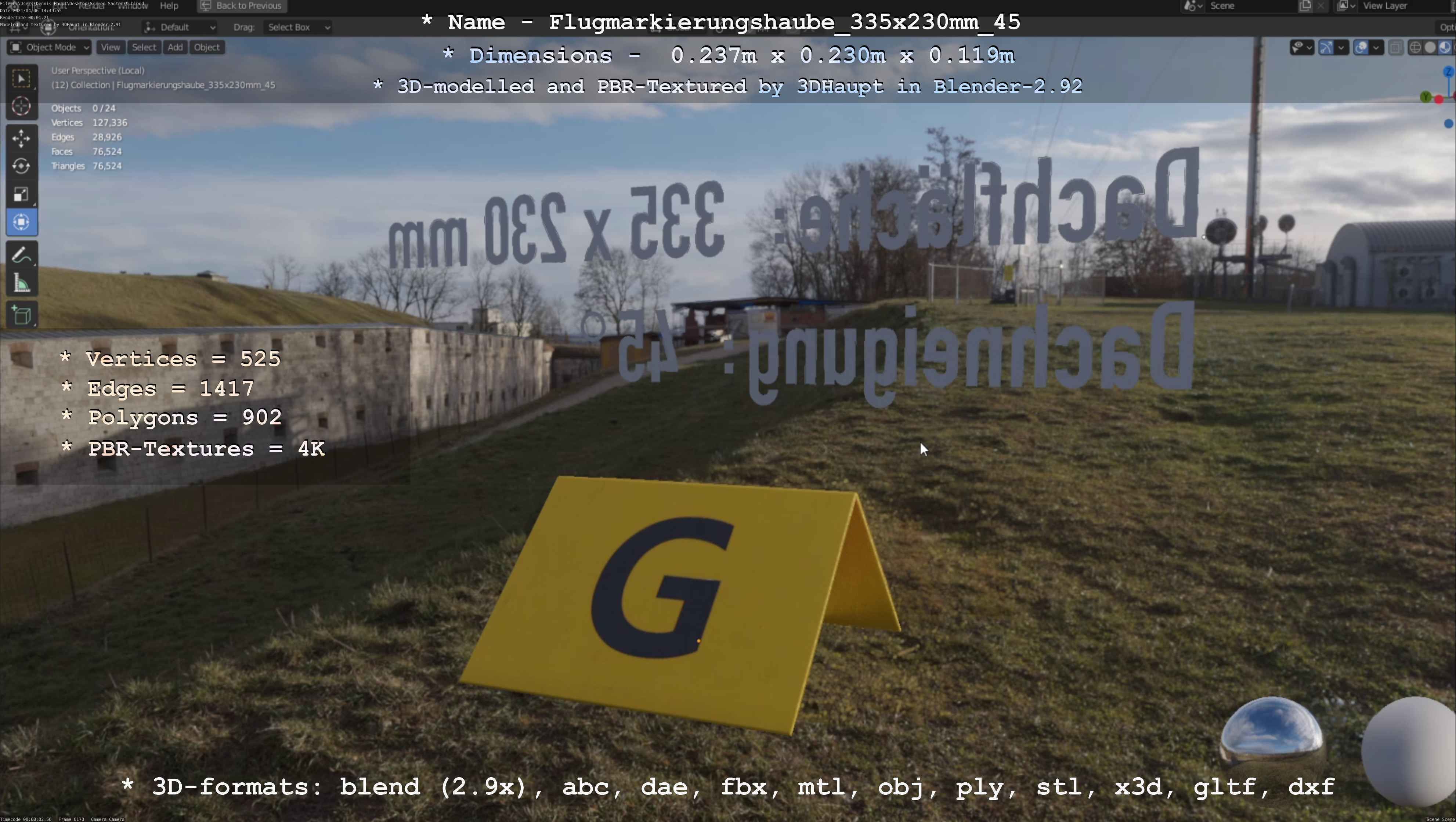 Flugmarkierungshaube 335x230mm 45 Low-poly 3D model_26