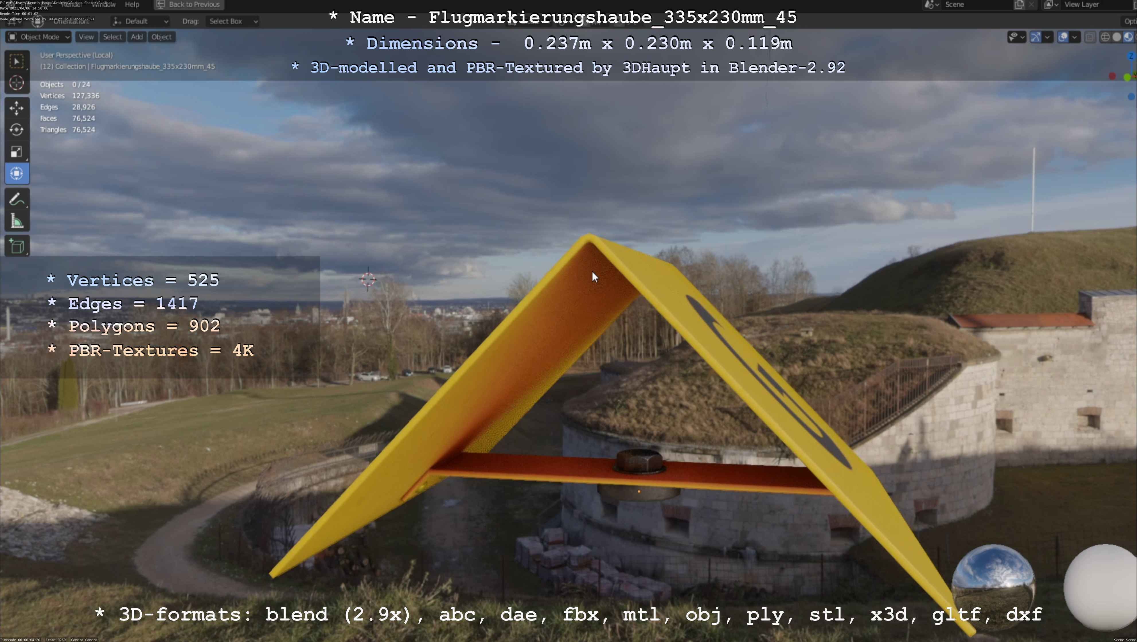 Flugmarkierungshaube 335x230mm 45 Low-poly 3D model_86