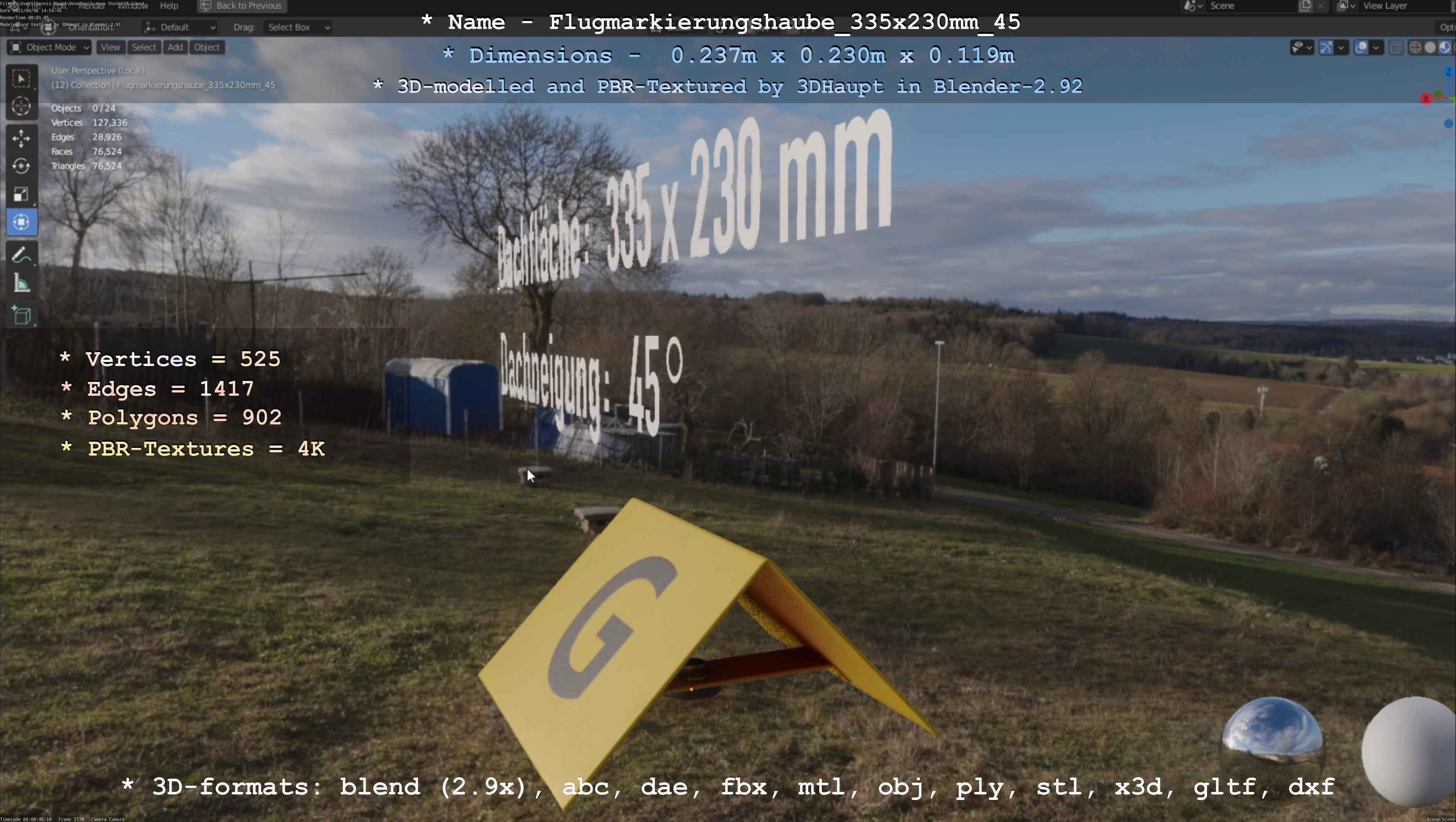 Flugmarkierungshaube 335x230mm 45 Low-poly 3D model_19