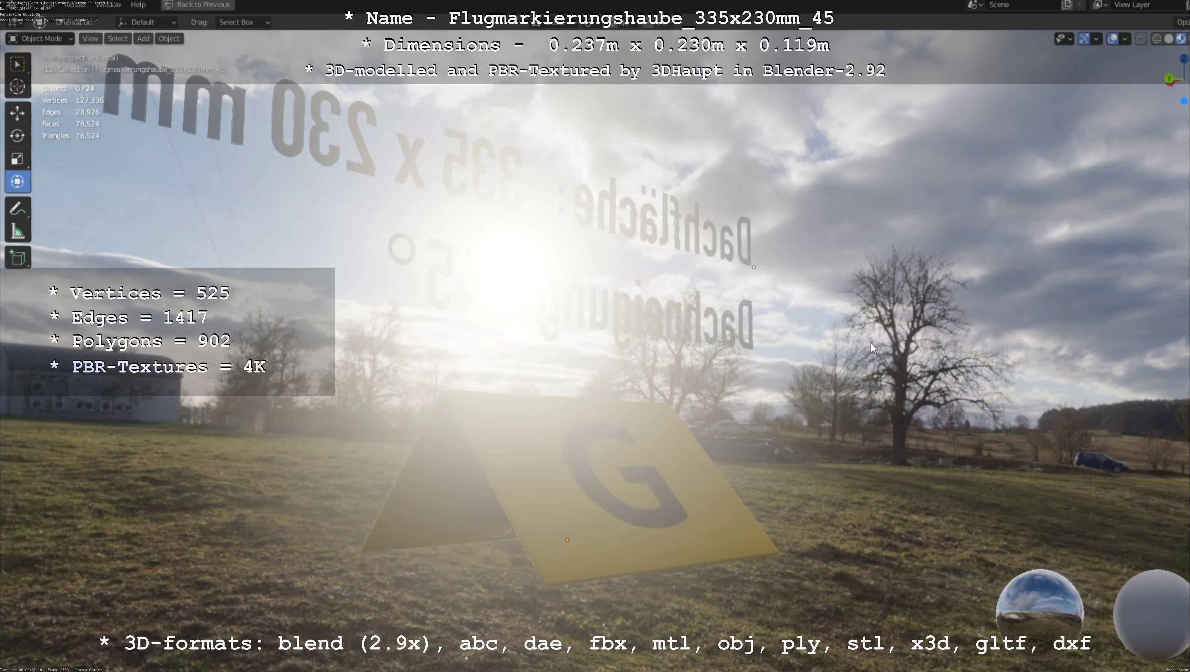 Flugmarkierungshaube 335x230mm 45 Low-poly 3D model_87