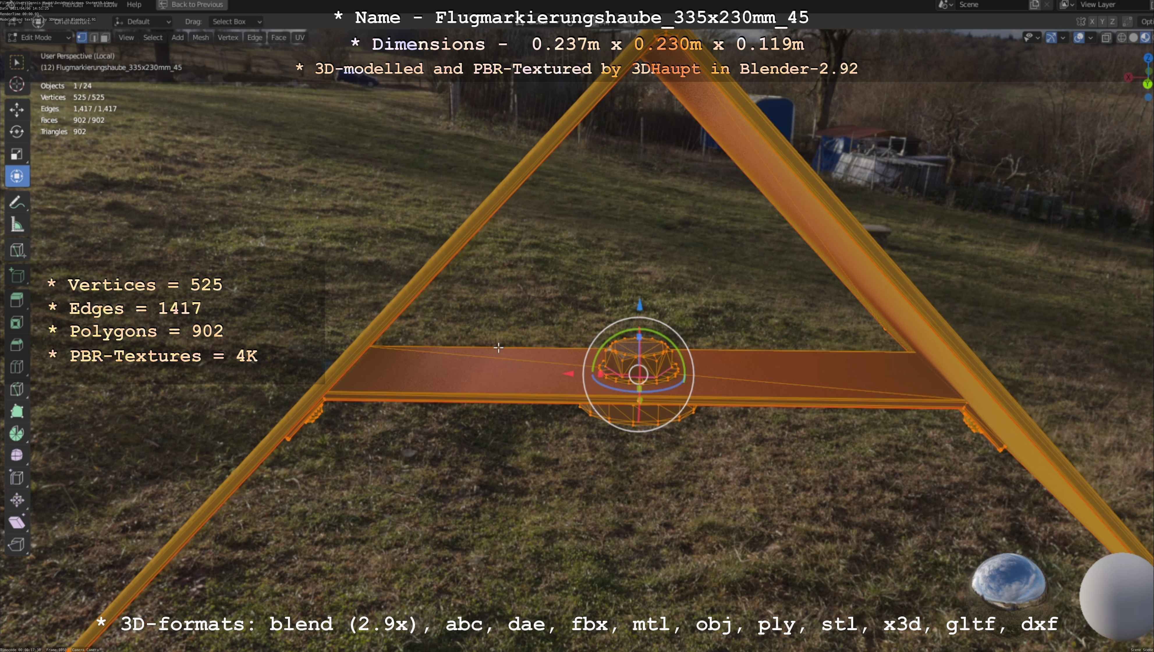 Flugmarkierungshaube 335x230mm 45 Low-poly 3D model_3