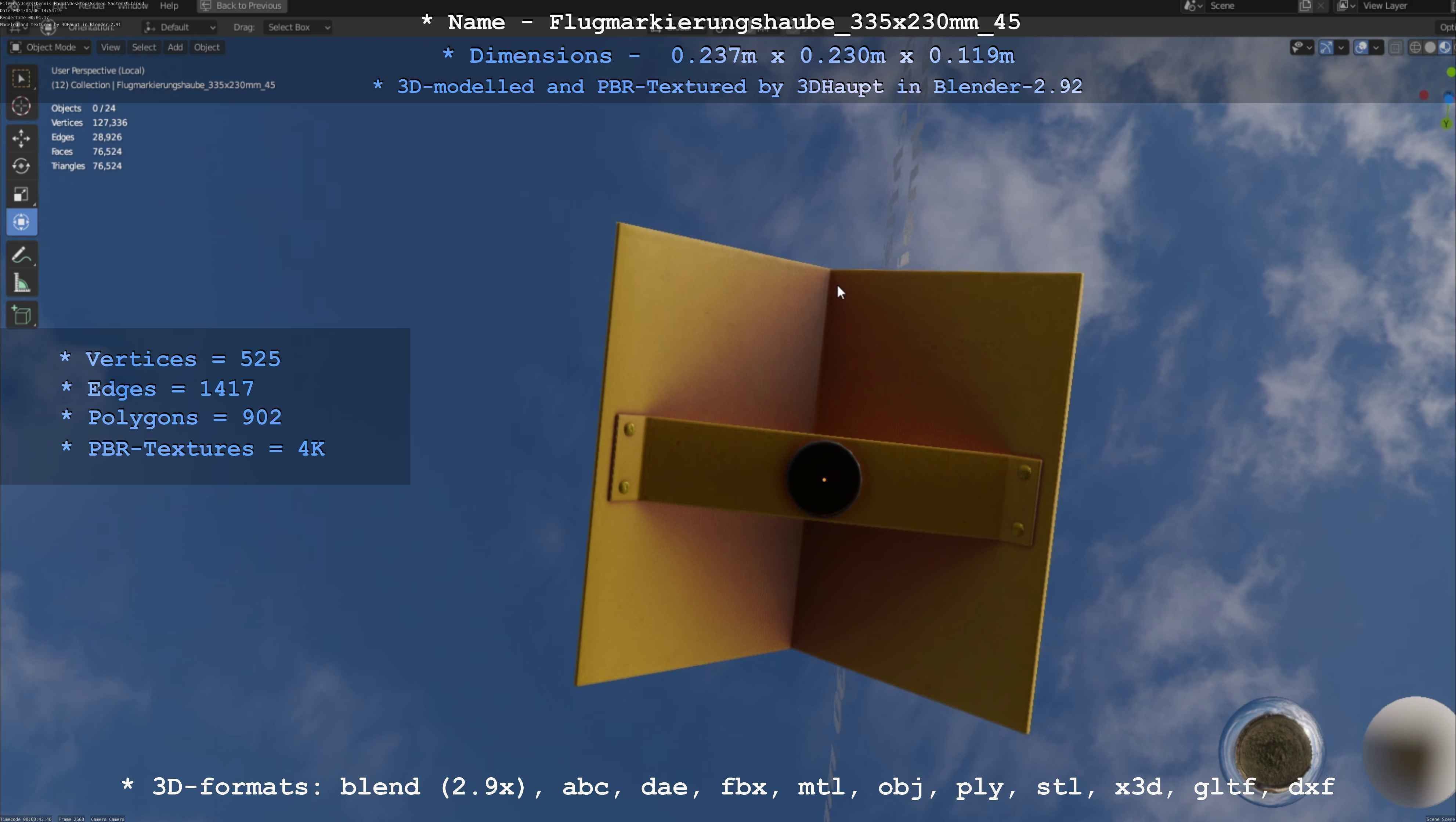 Flugmarkierungshaube 335x230mm 45 Low-poly 3D model_16