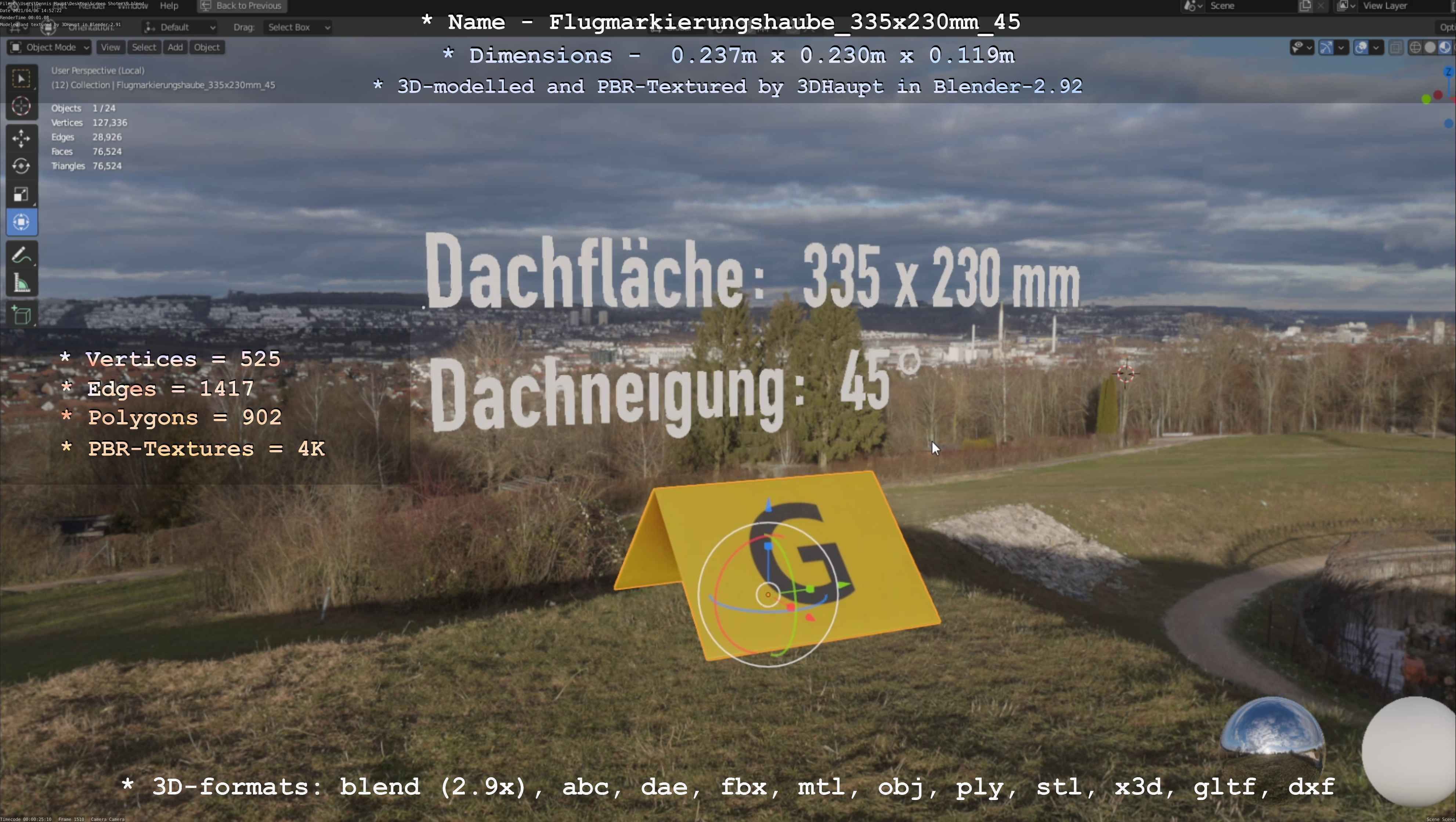 Flugmarkierungshaube 335x230mm 45 Low-poly 3D model_97