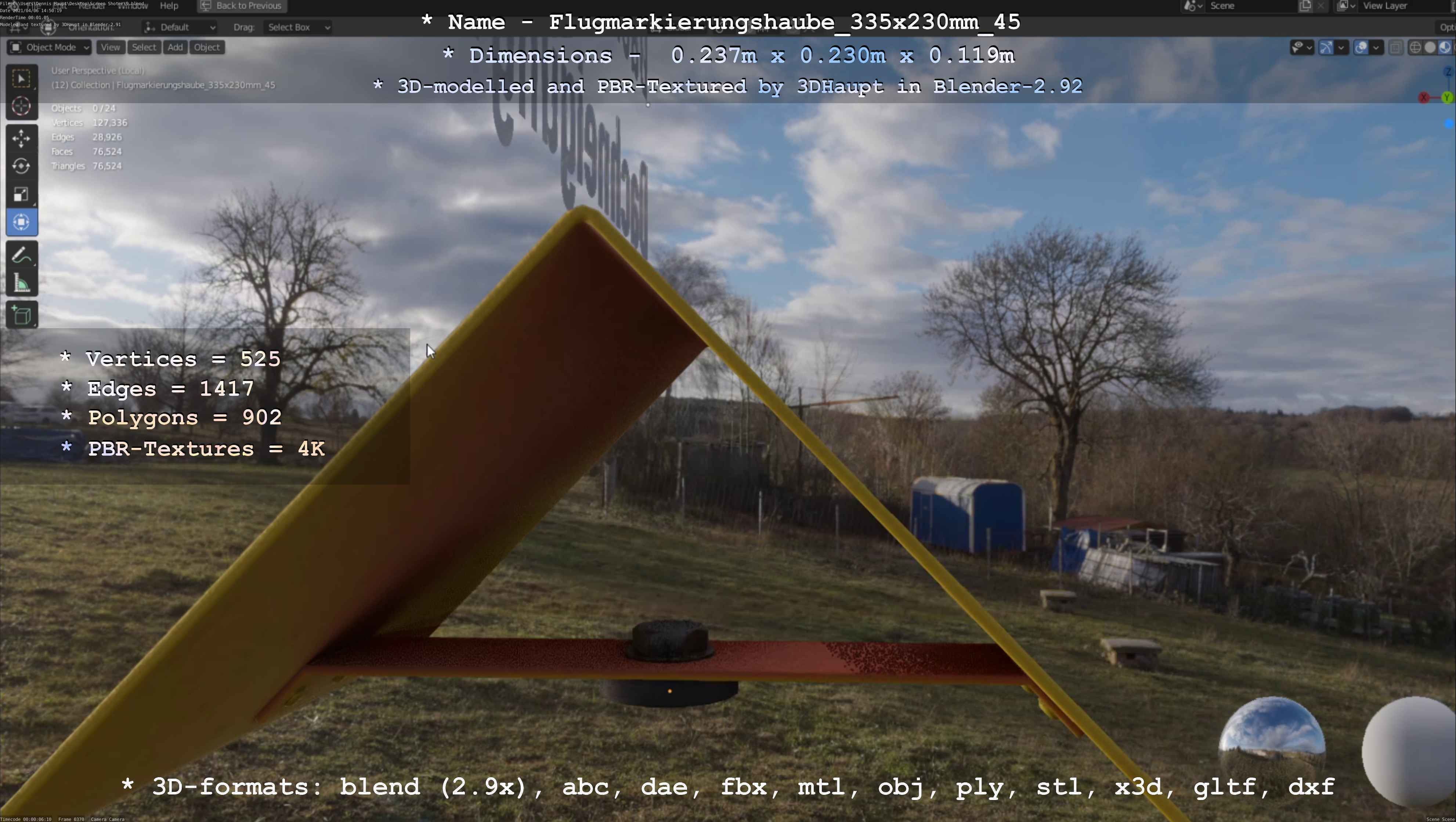 Flugmarkierungshaube 335x230mm 45 Low-poly 3D model_91