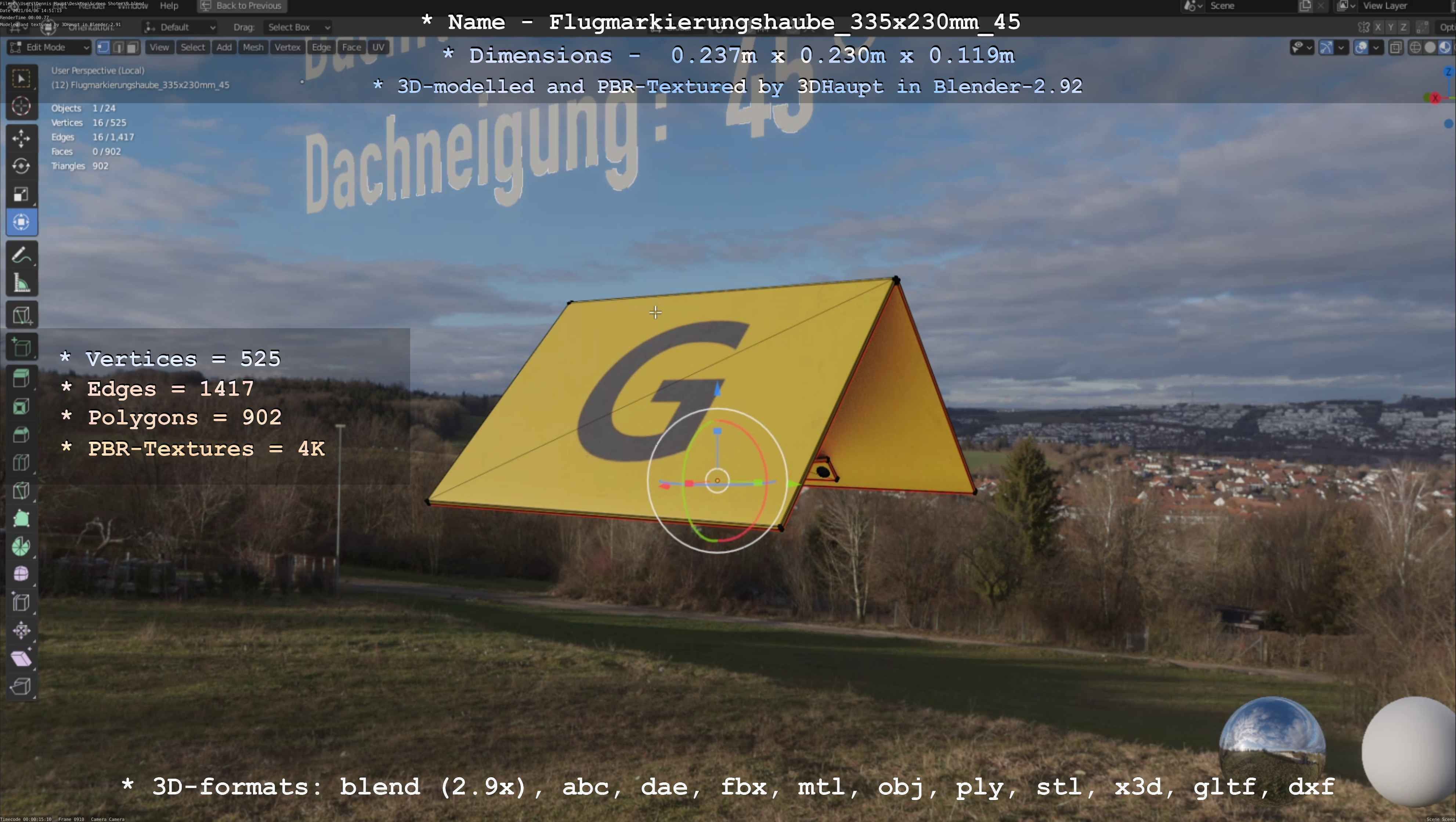 Flugmarkierungshaube 335x230mm 45 Low-poly 3D model_37
