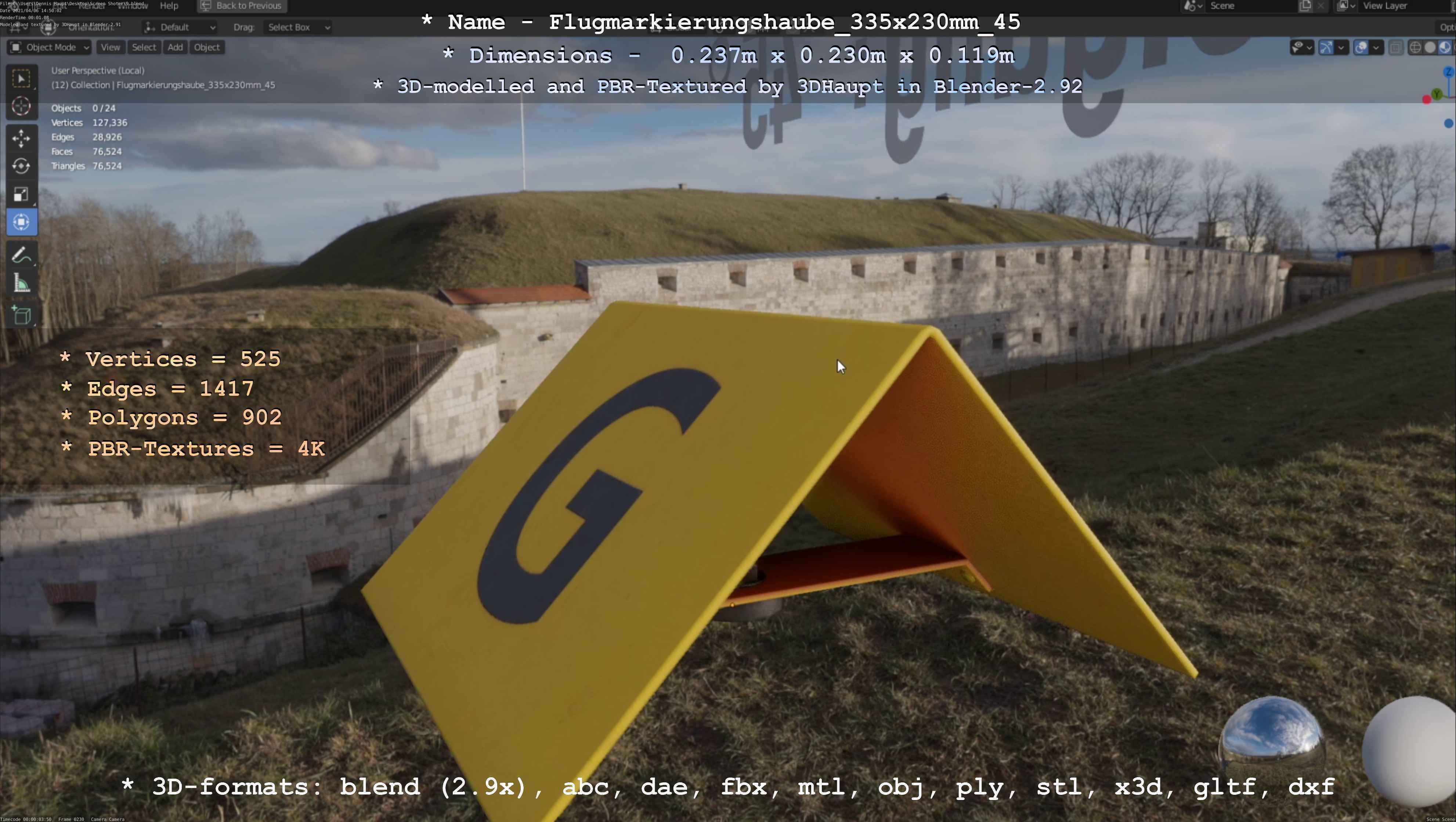 Flugmarkierungshaube 335x230mm 45 Low-poly 3D model_28