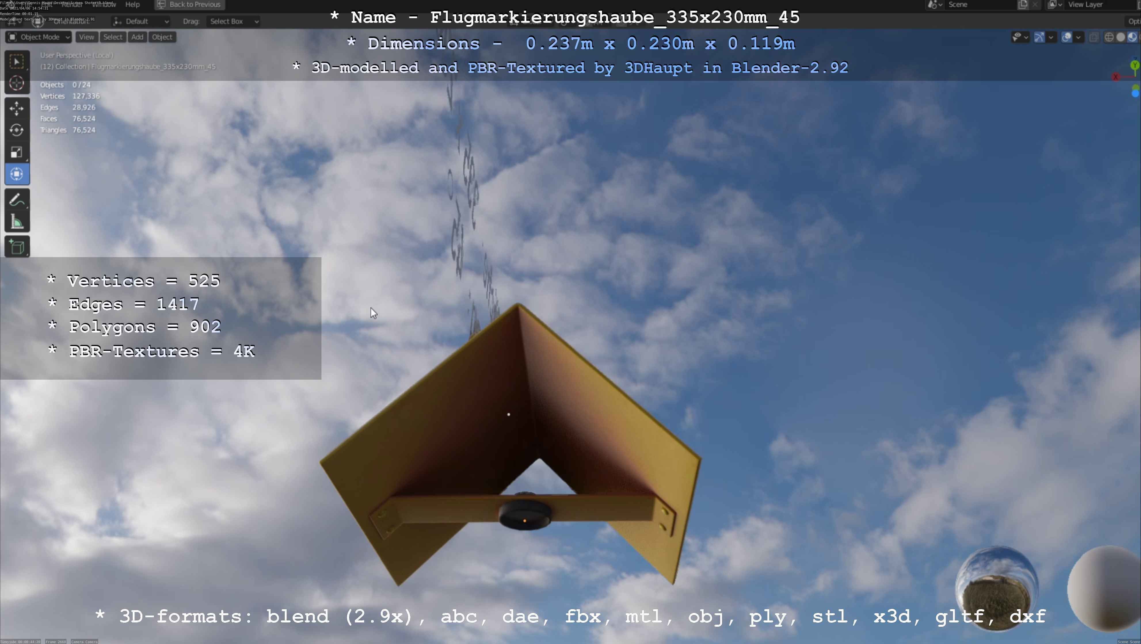 Flugmarkierungshaube 335x230mm 45 Low-poly 3D model_17