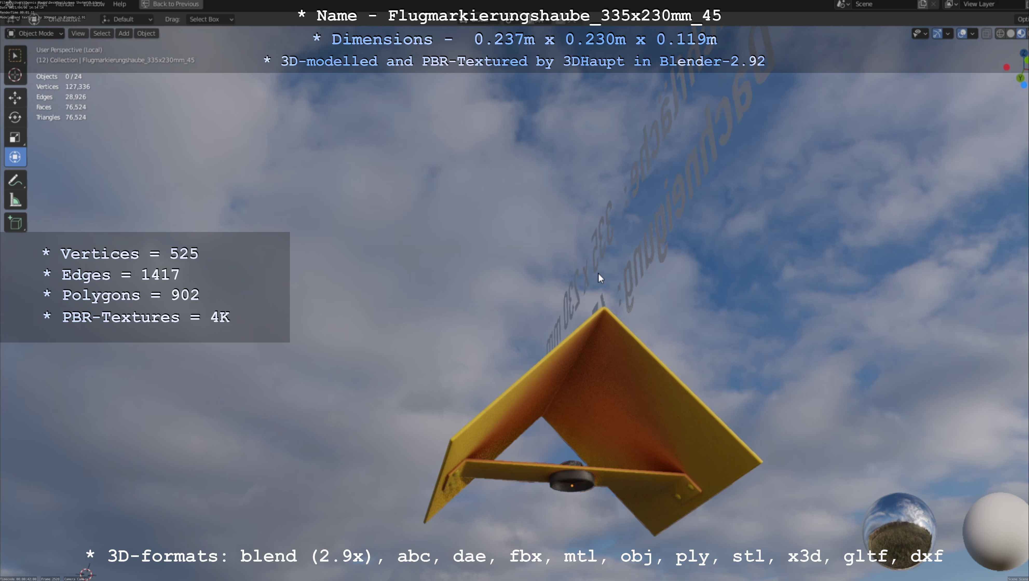 Flugmarkierungshaube 335x230mm 45 Low-poly 3D model_15