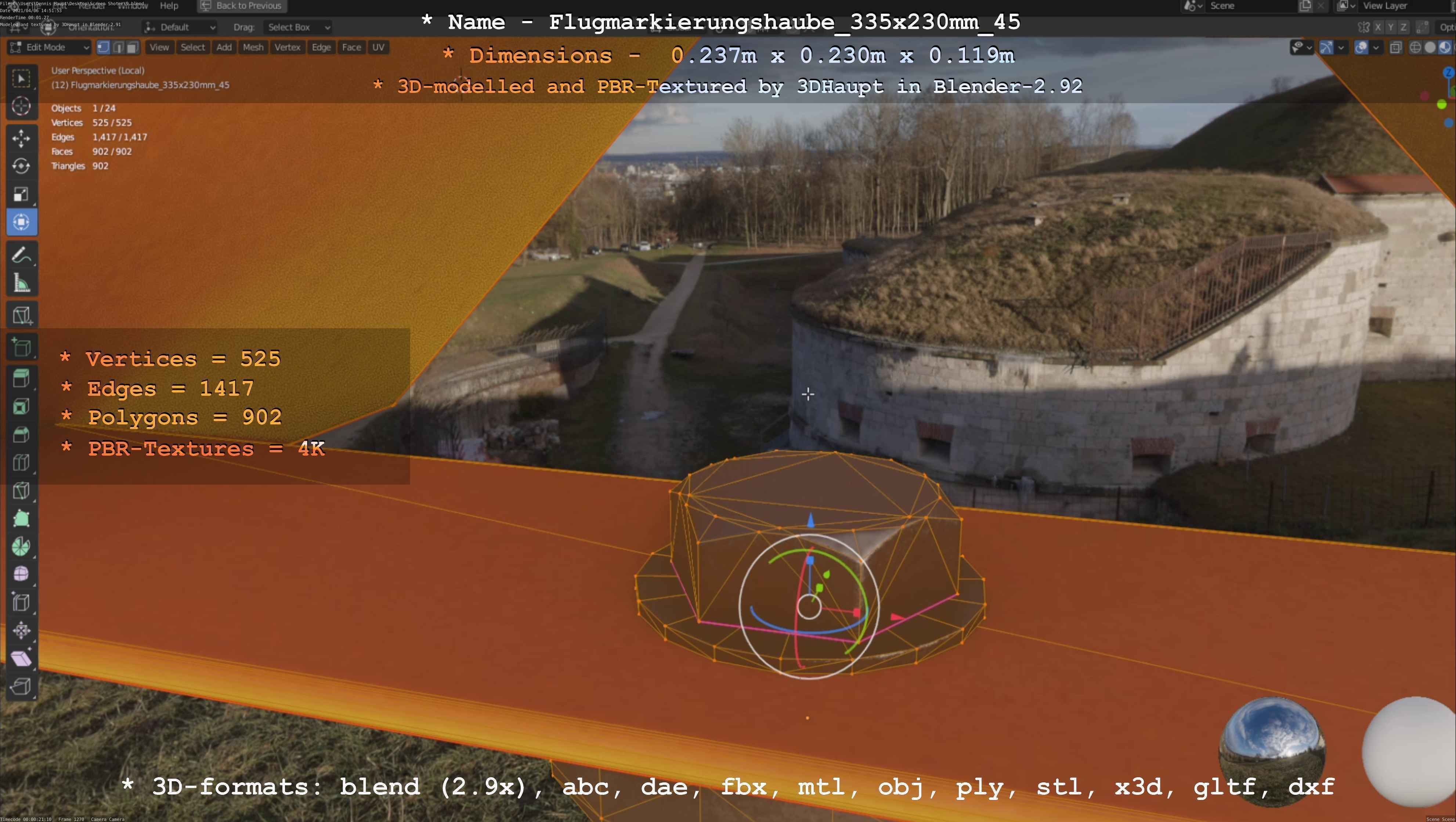 Flugmarkierungshaube 335x230mm 45 Low-poly 3D model_46
