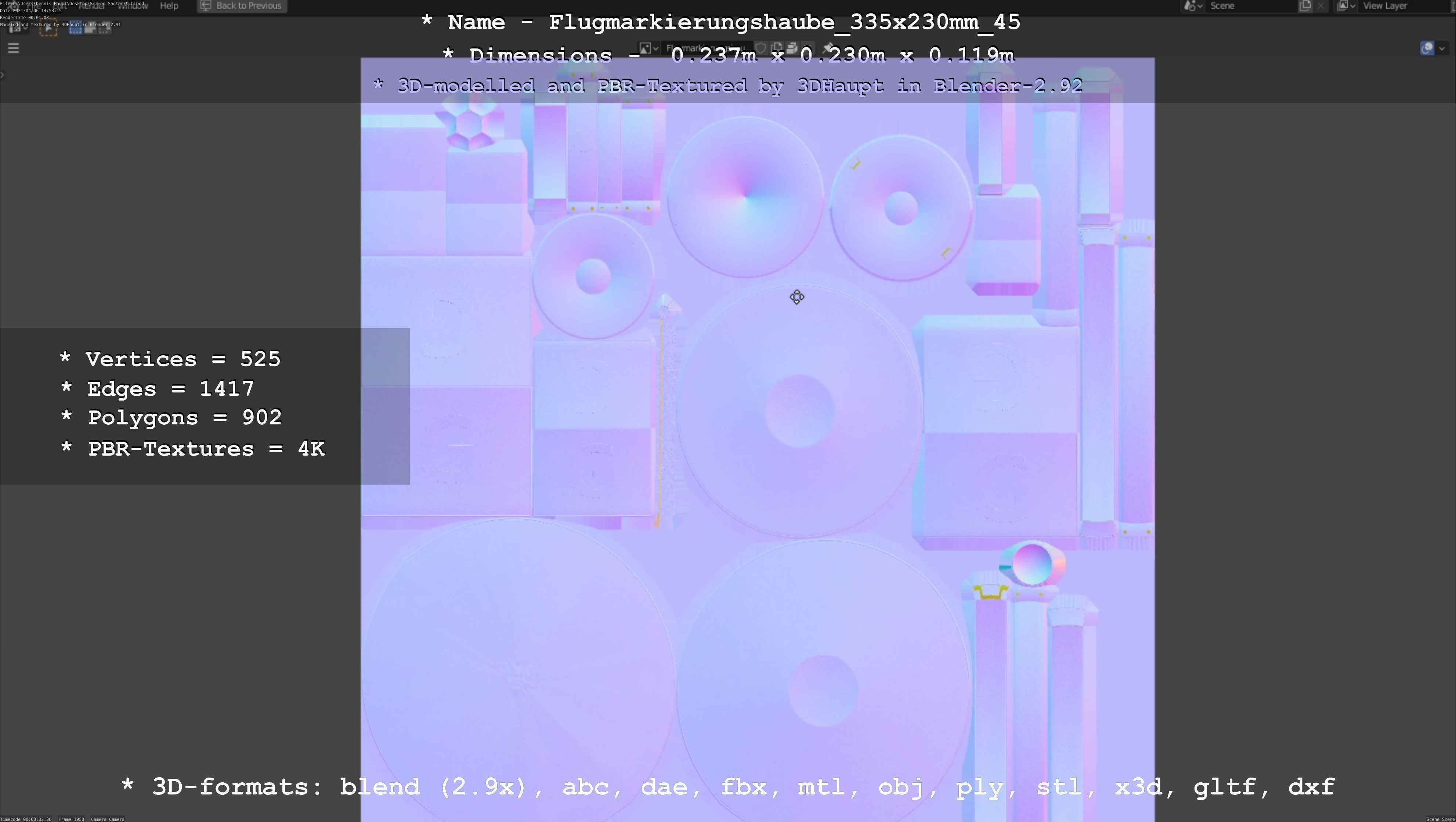 Flugmarkierungshaube 335x230mm 45 Low-poly 3D model_62