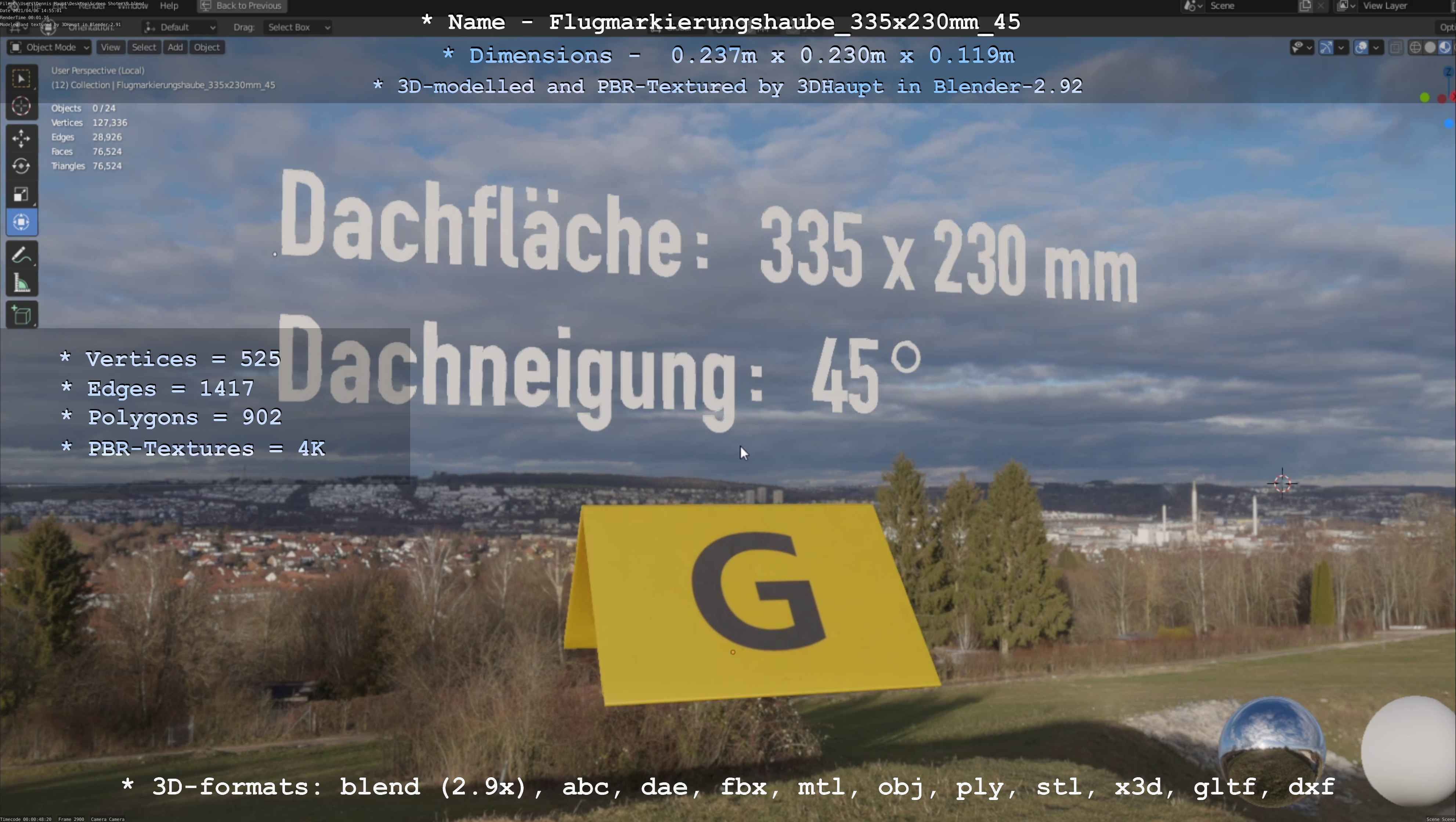 Flugmarkierungshaube 335x230mm 45 Low-poly 3D model_90