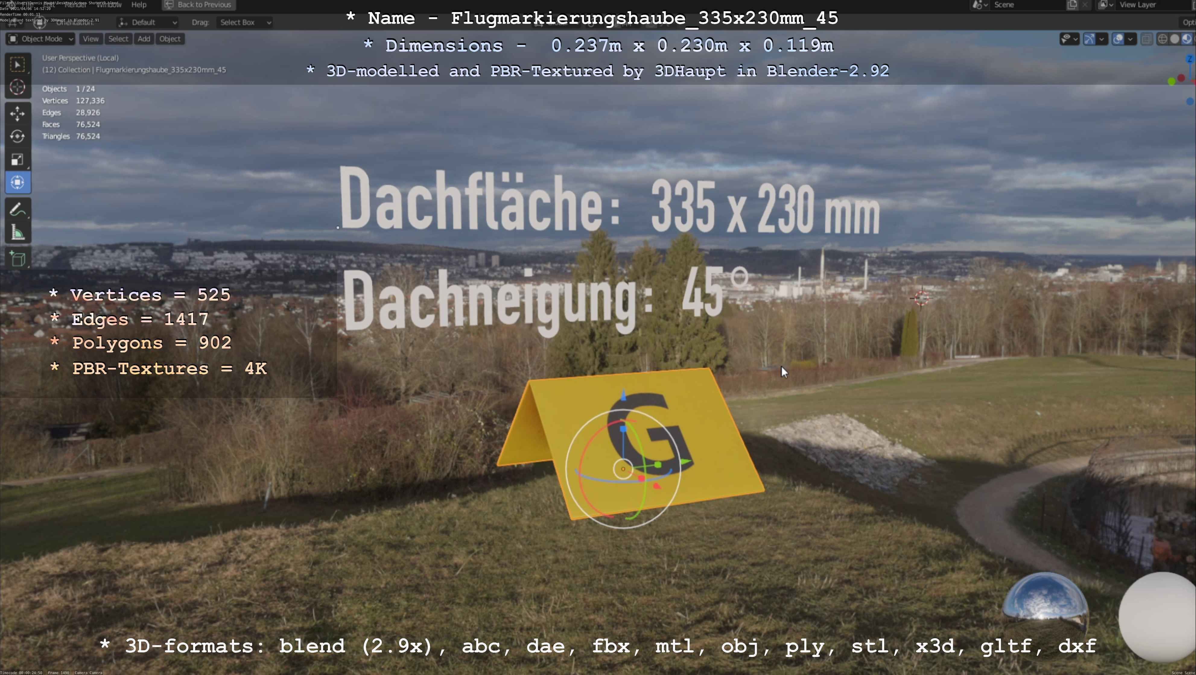 Flugmarkierungshaube 335x230mm 45 Low-poly 3D model_59