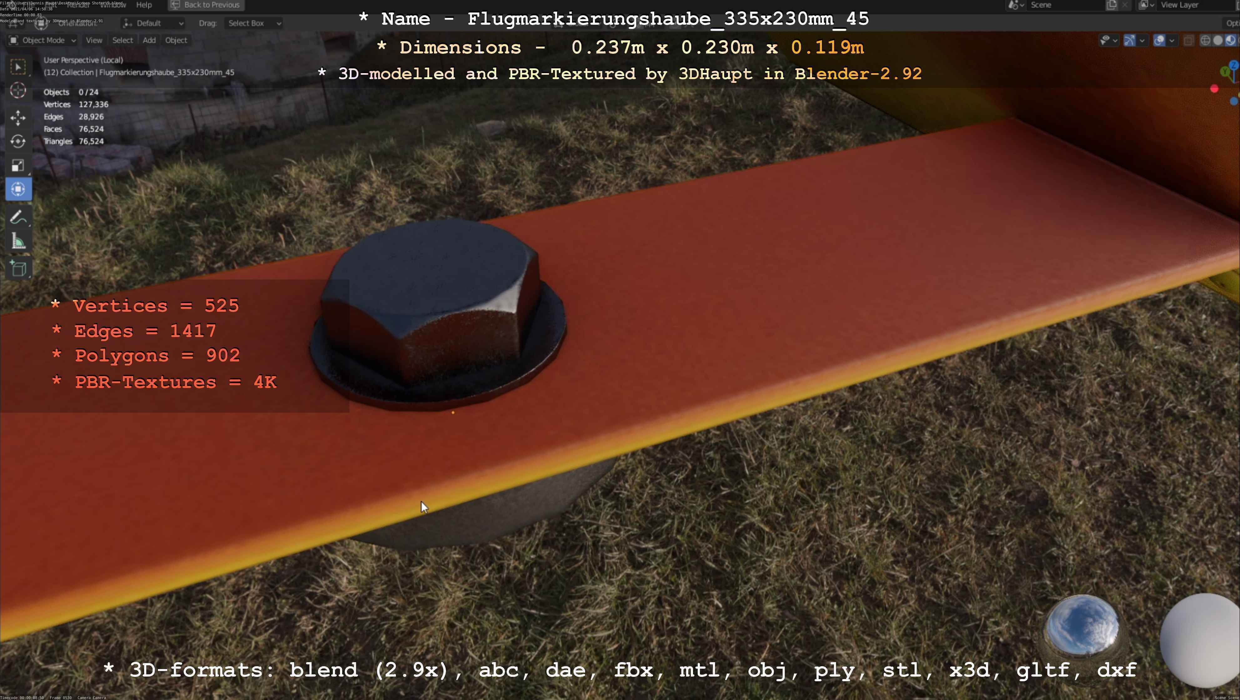 Flugmarkierungshaube 335x230mm 45 Low-poly 3D model_30