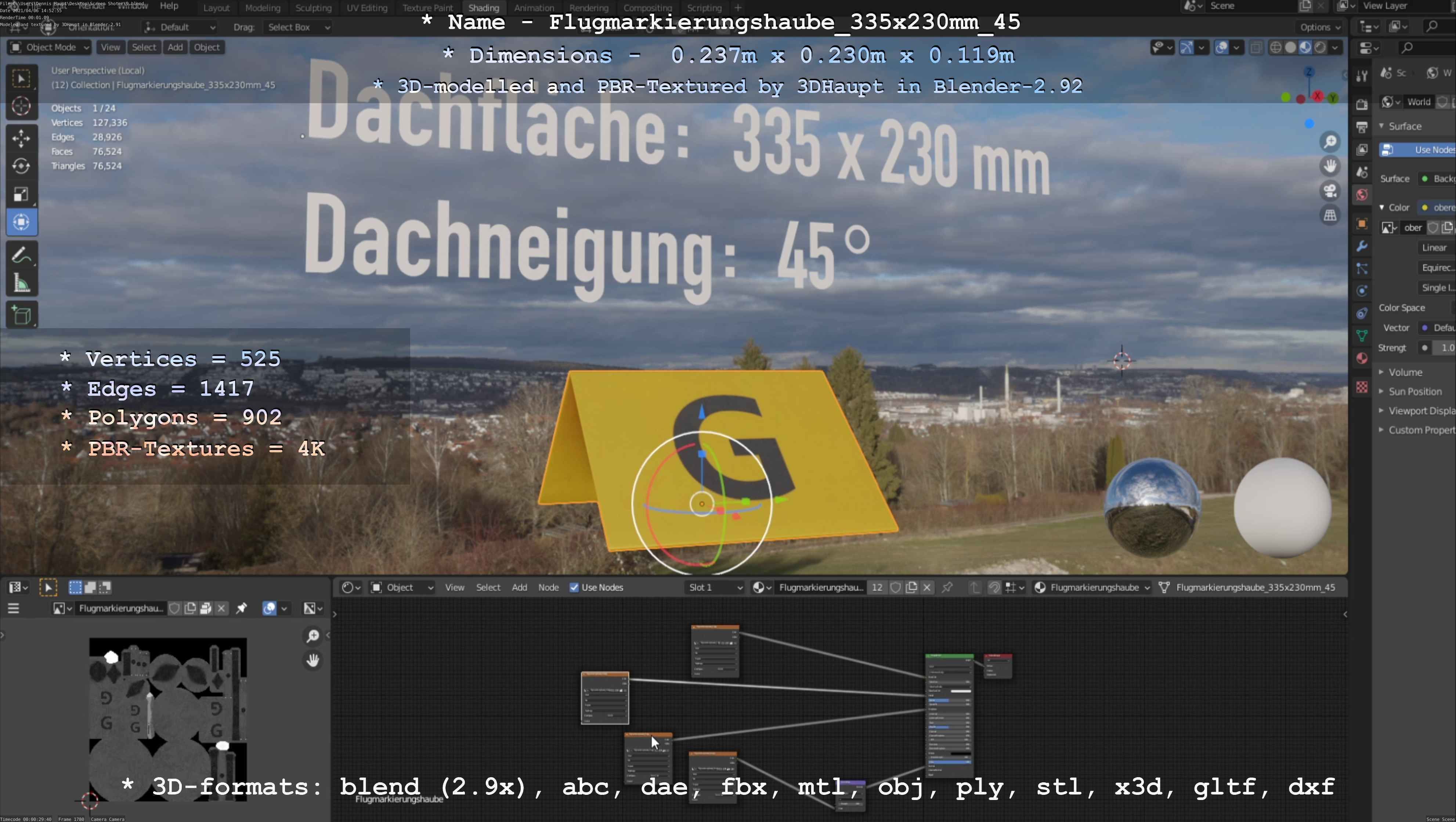 Flugmarkierungshaube 335x230mm 45 Low-poly 3D model_10