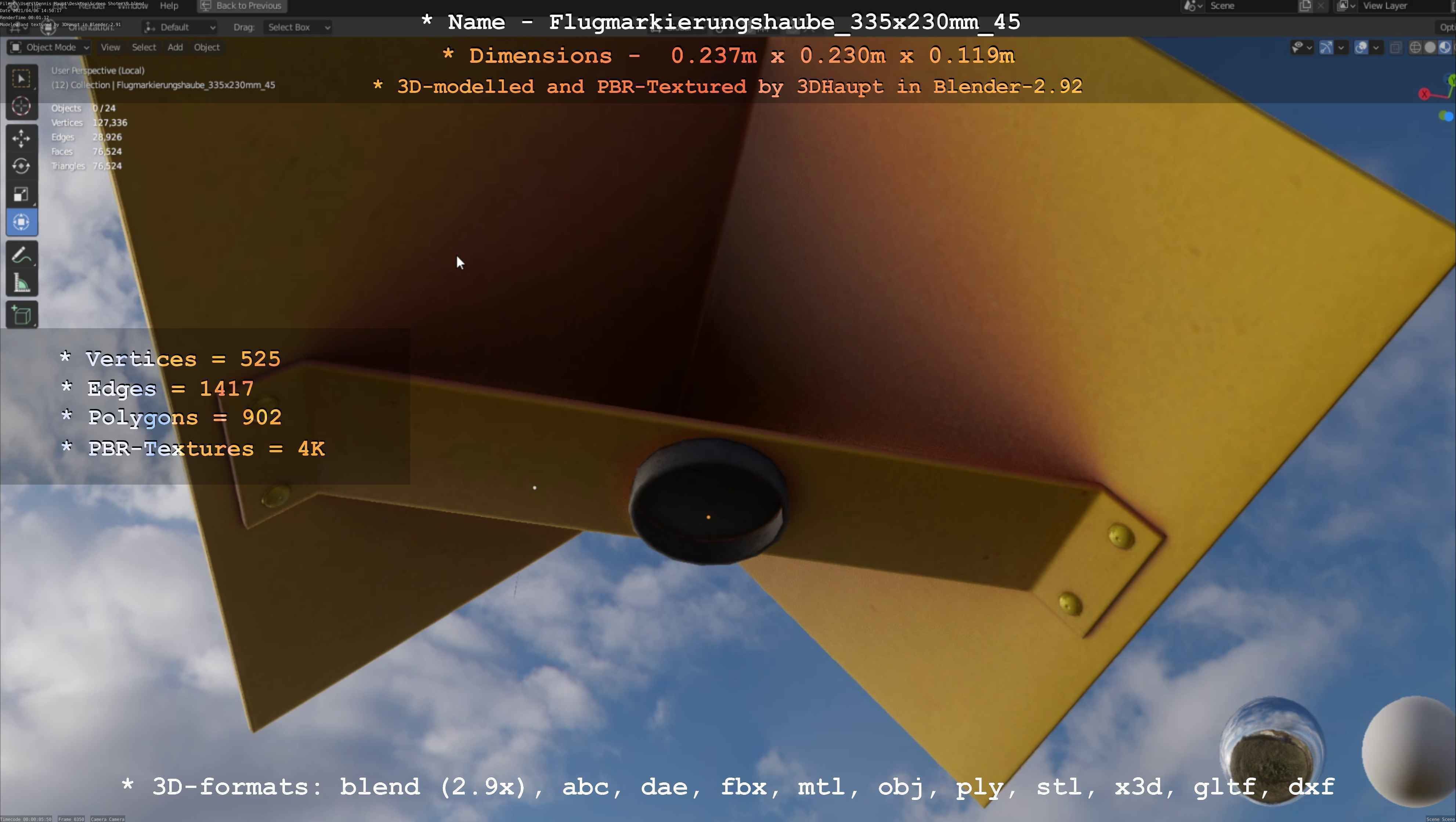 Flugmarkierungshaube 335x230mm 45 Low-poly 3D model_13