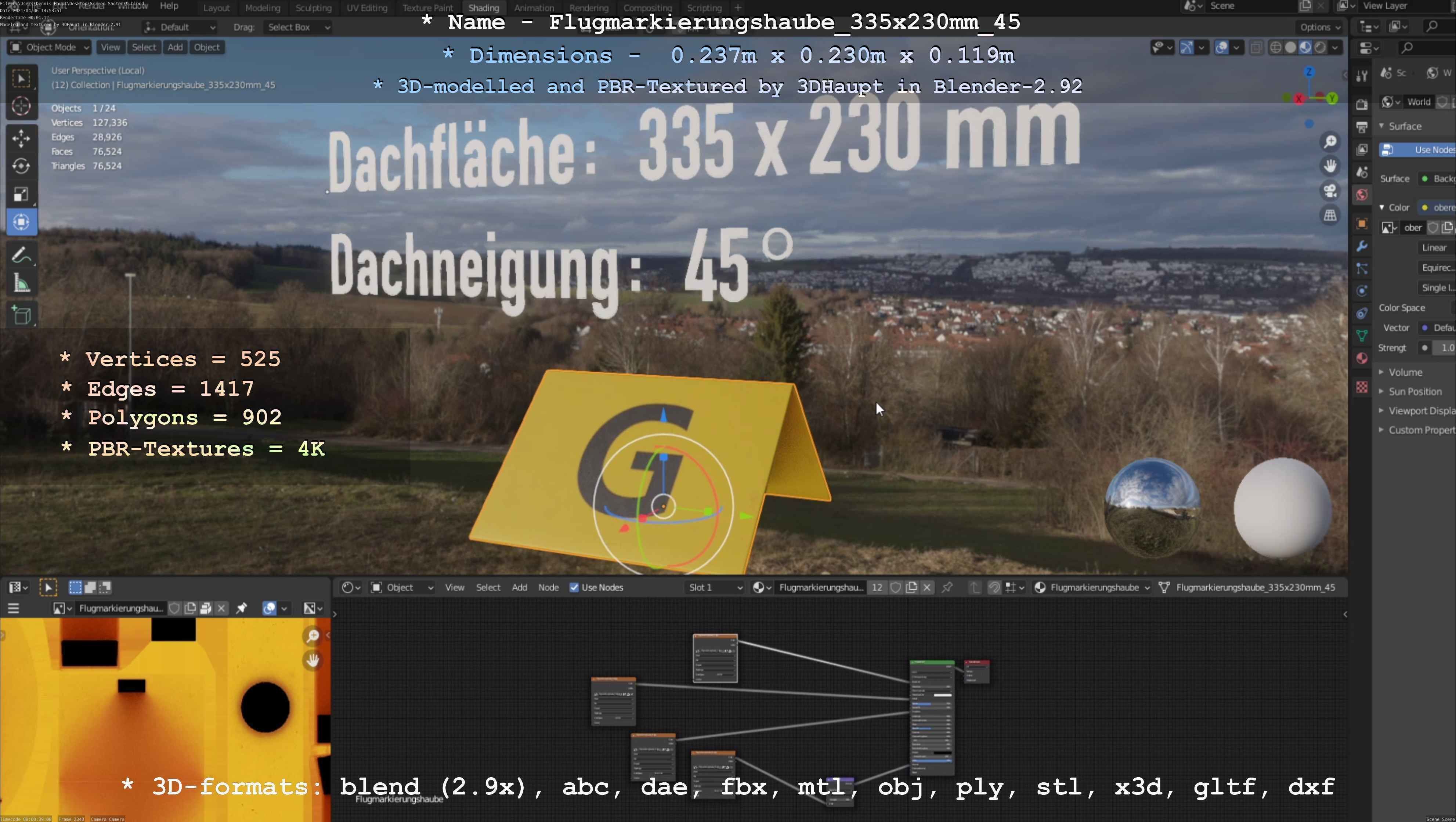 Flugmarkierungshaube 335x230mm 45 Low-poly 3D model_72