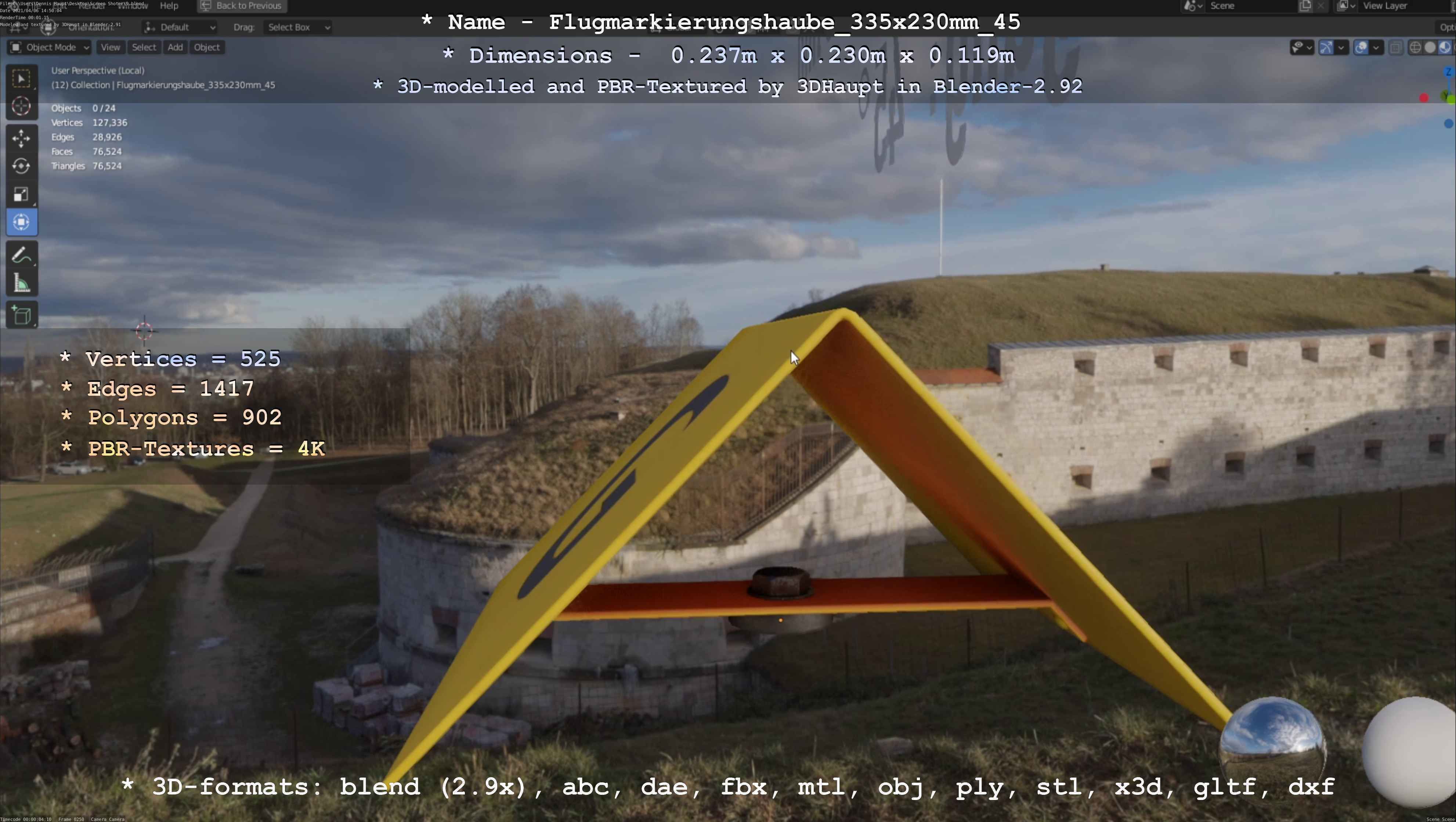 Flugmarkierungshaube 335x230mm 45 Low-poly 3D model_84