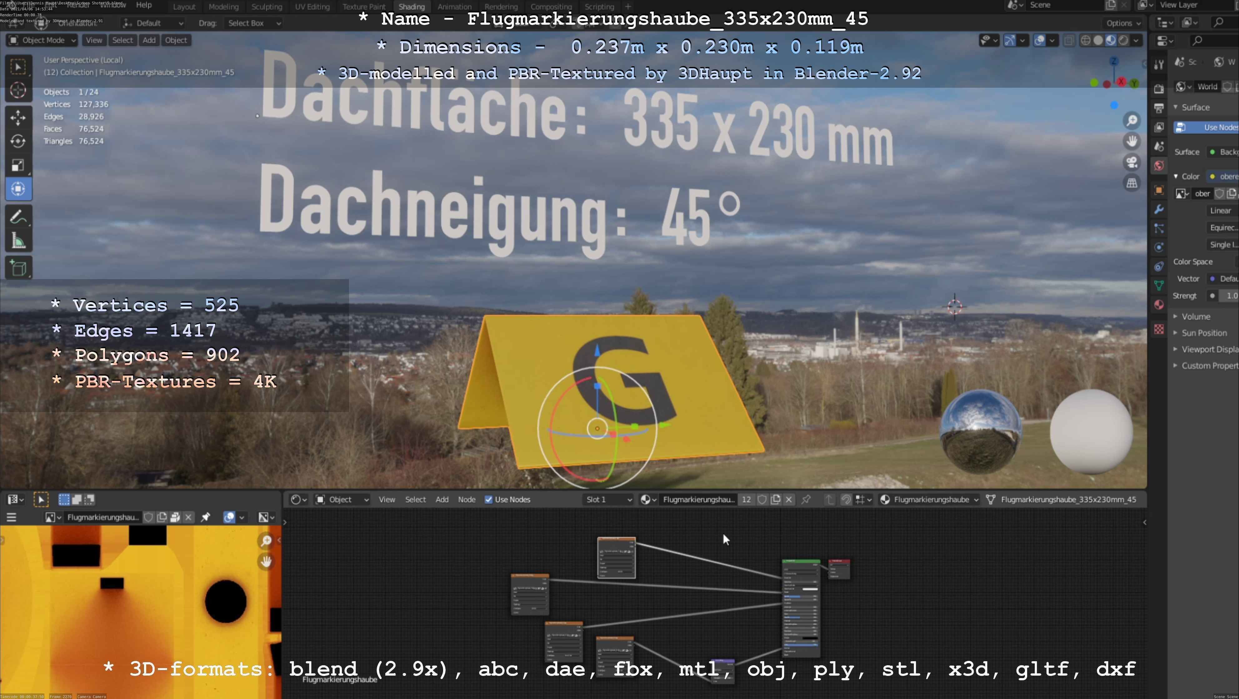 Flugmarkierungshaube 335x230mm 45 Low-poly 3D model_83