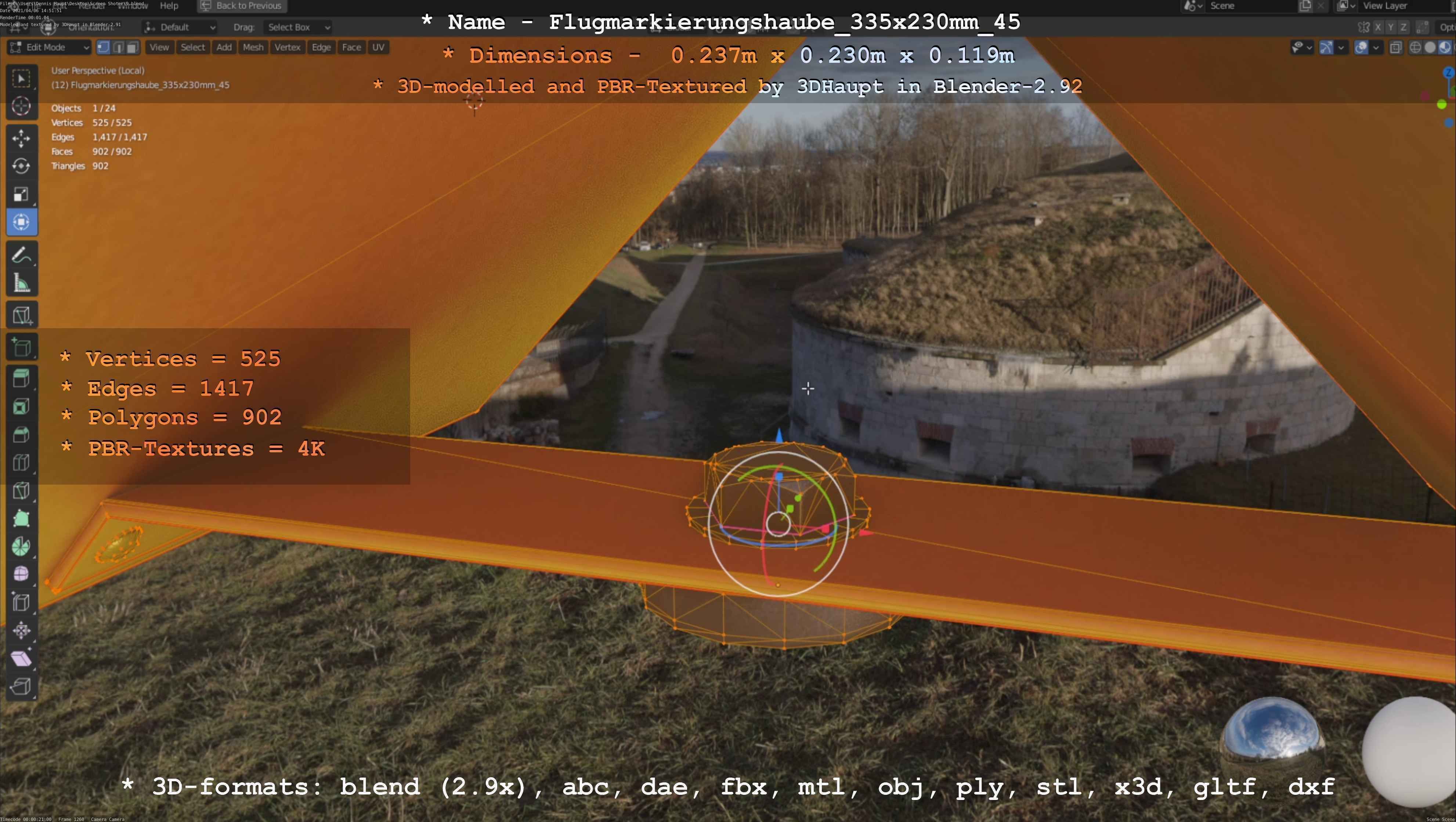 Flugmarkierungshaube 335x230mm 45 Low-poly 3D model_43