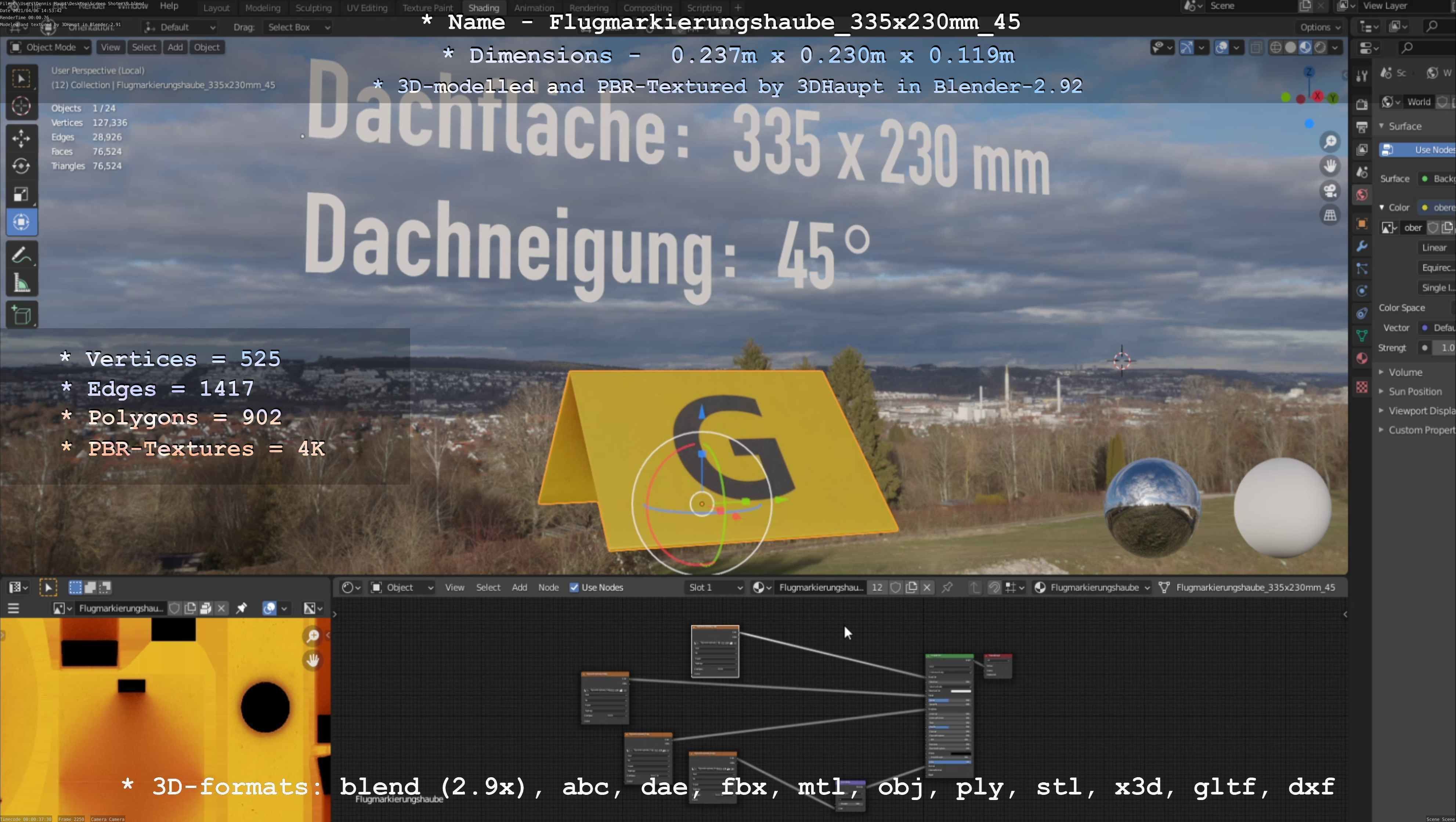 Flugmarkierungshaube 335x230mm 45 Low-poly 3D model_66