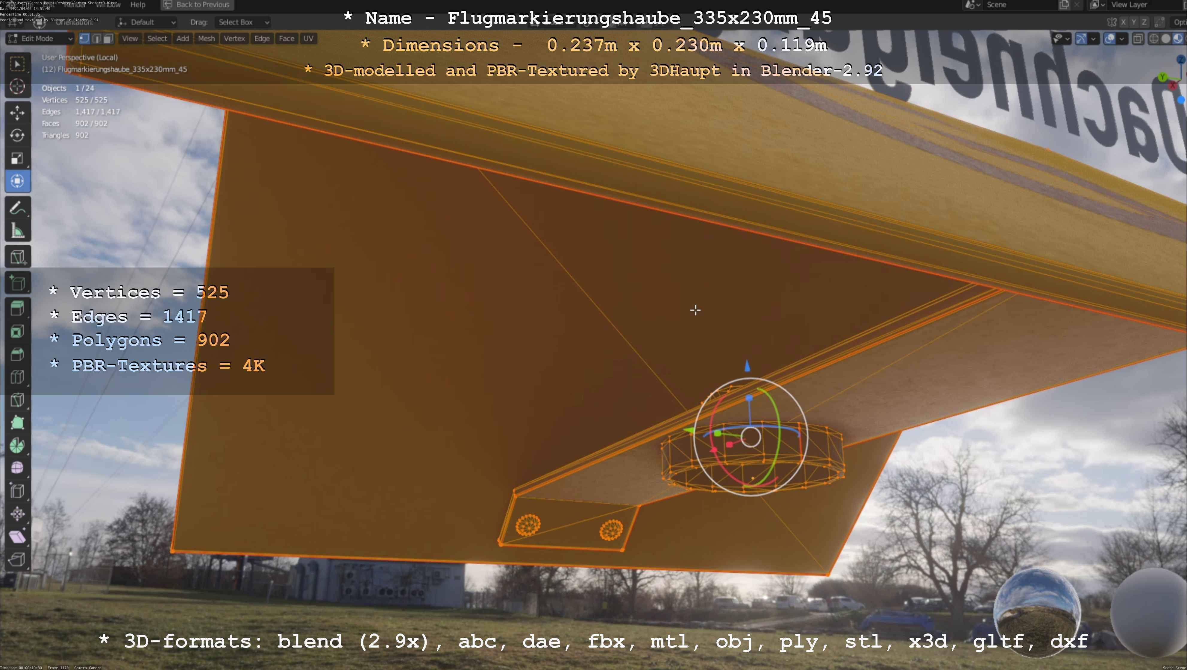 Flugmarkierungshaube 335x230mm 45 Low-poly 3D model_44