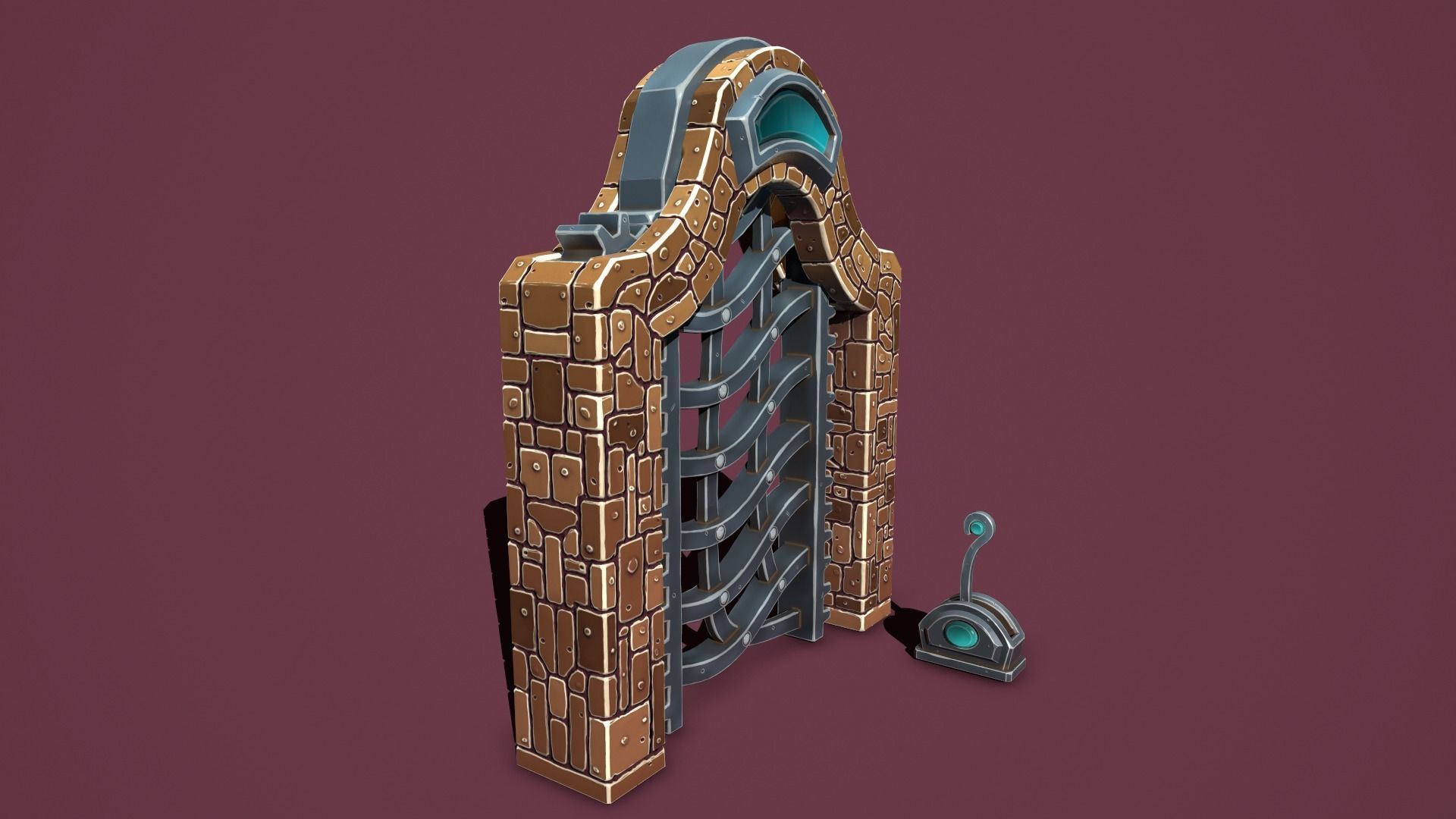 Fantasy gate Low-poly 3D model_15