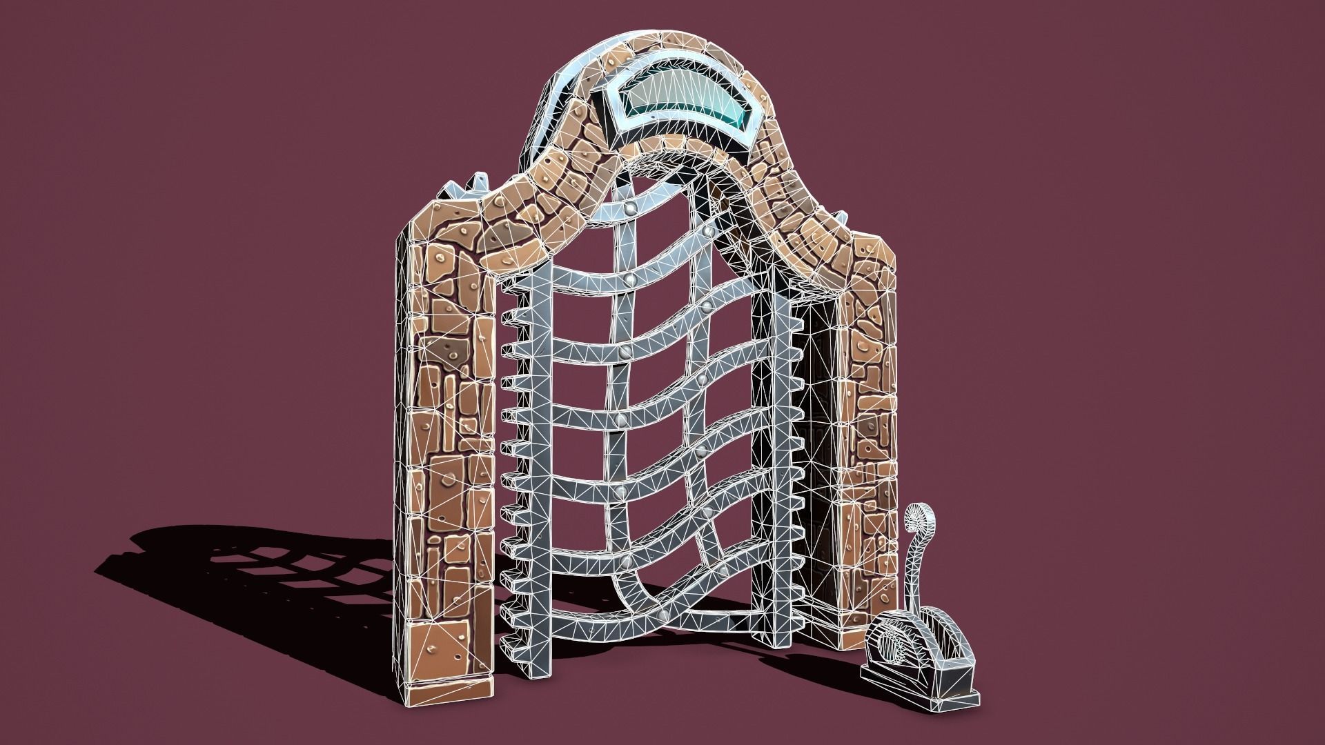 Fantasy gate Low-poly 3D model_2