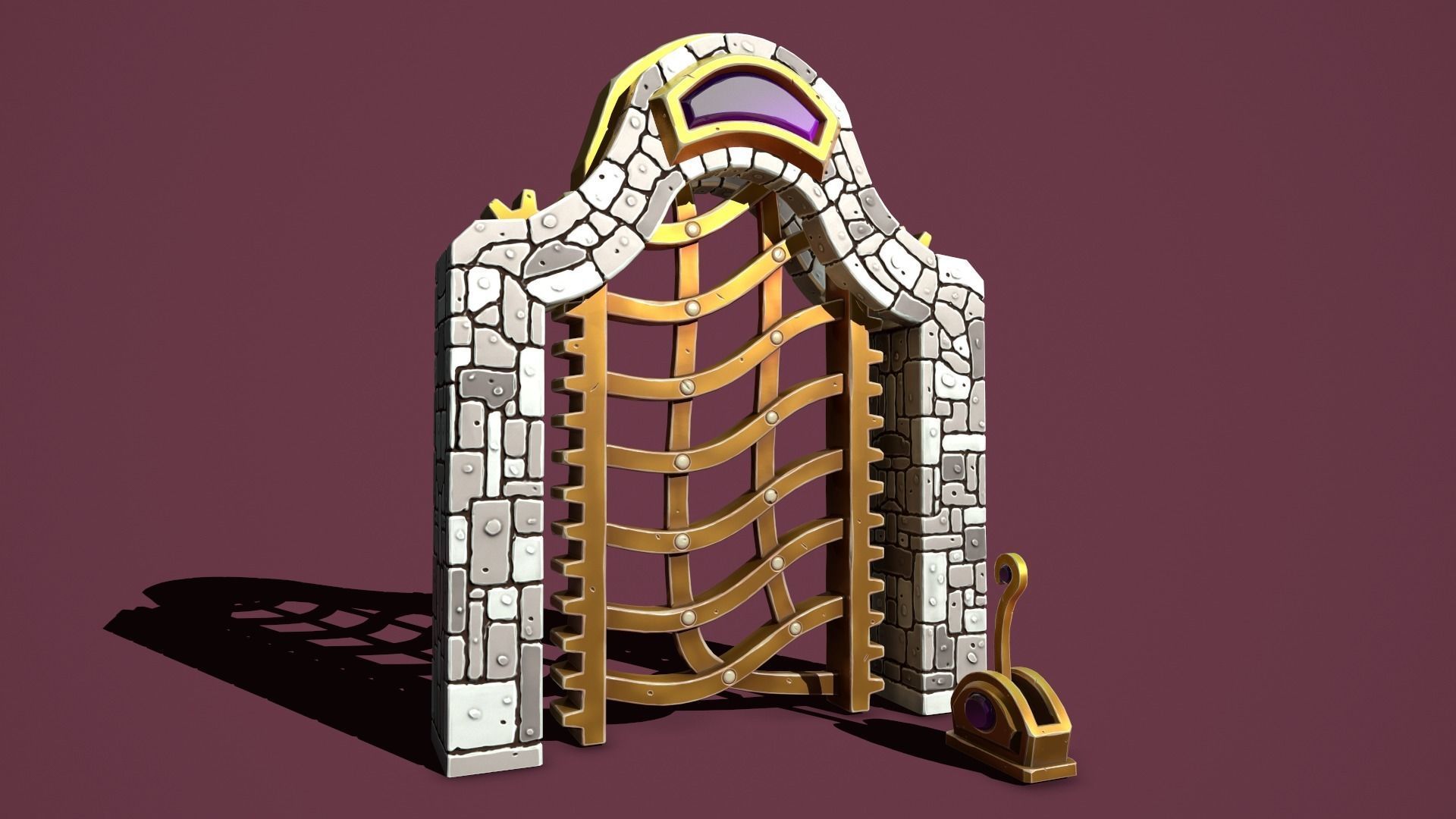 Fantasy gate Low-poly 3D model_7