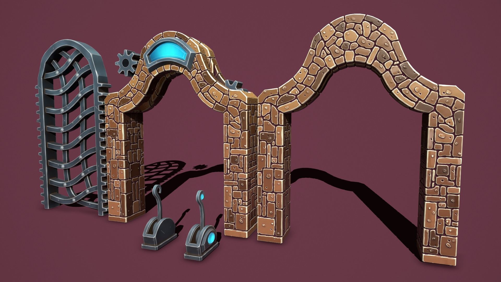Fantasy gate Low-poly 3D model_16