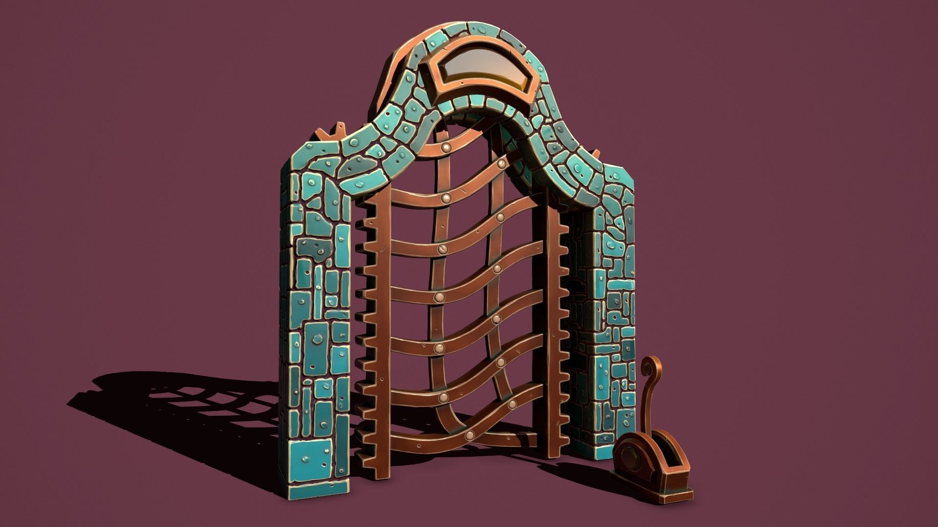 Fantasy gate Low-poly 3D model_3